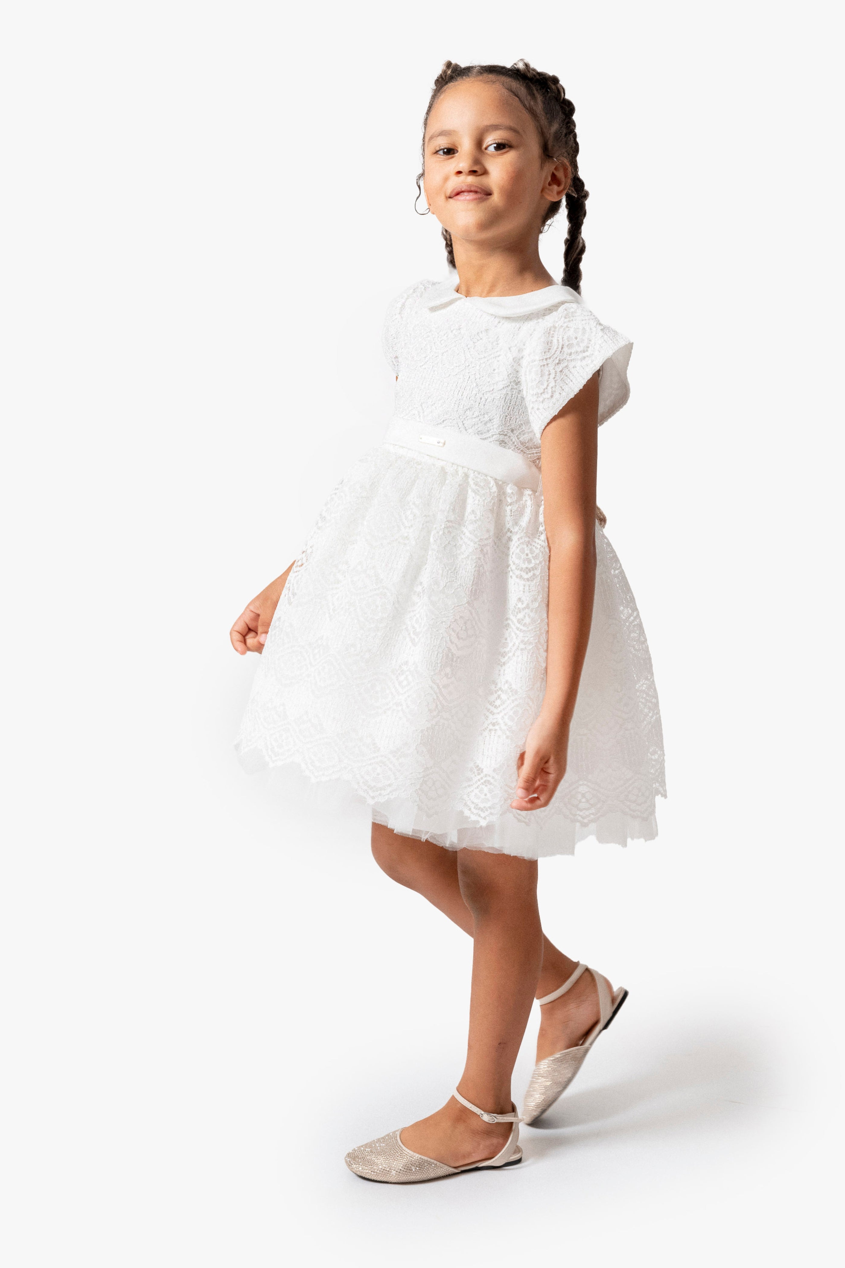 Abito Bambina Bianco Ricamato