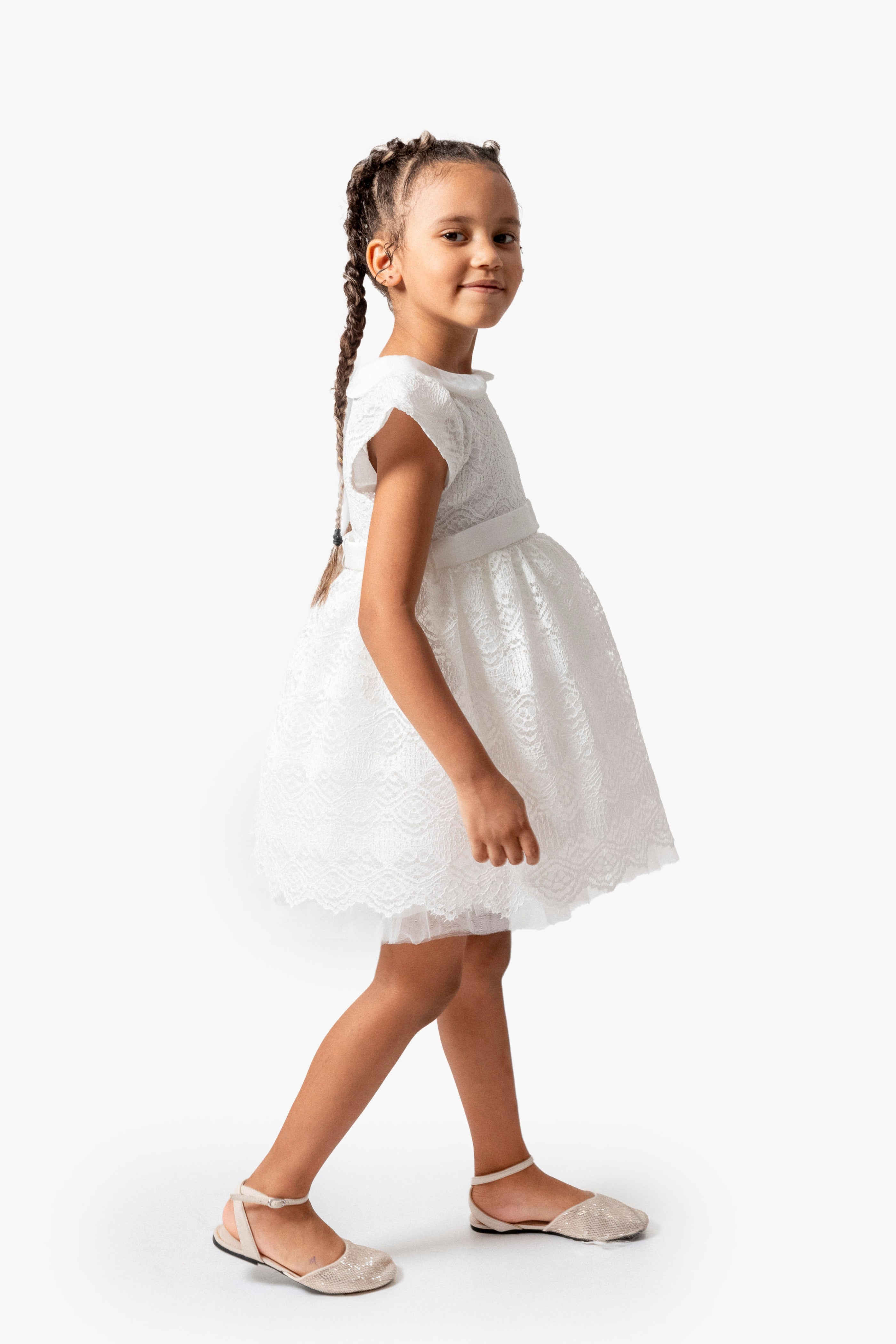 Abito Bambina Bianco Ricamato
