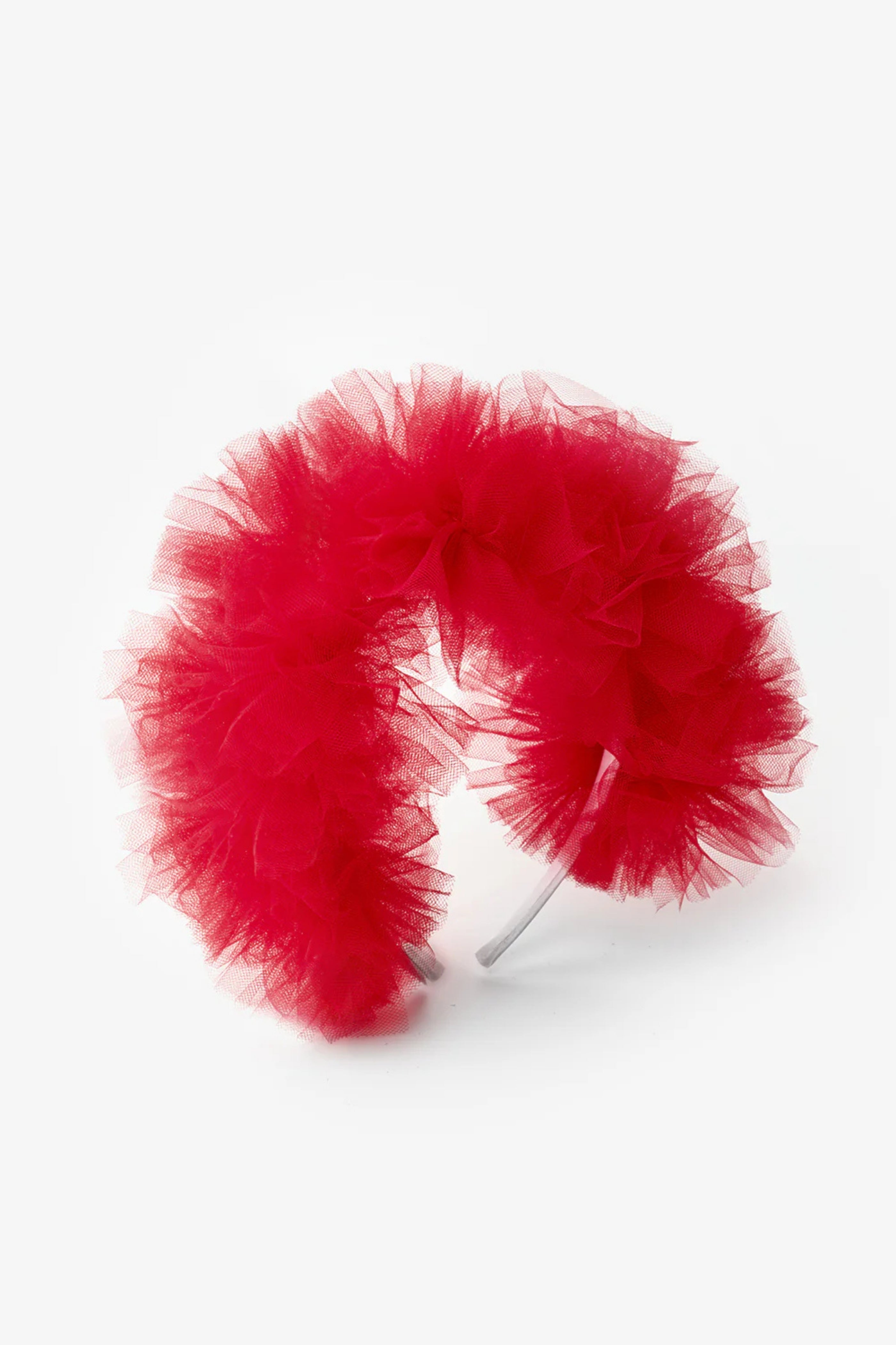 Cerchietto Rosso Bambina Pom Pom Tulle