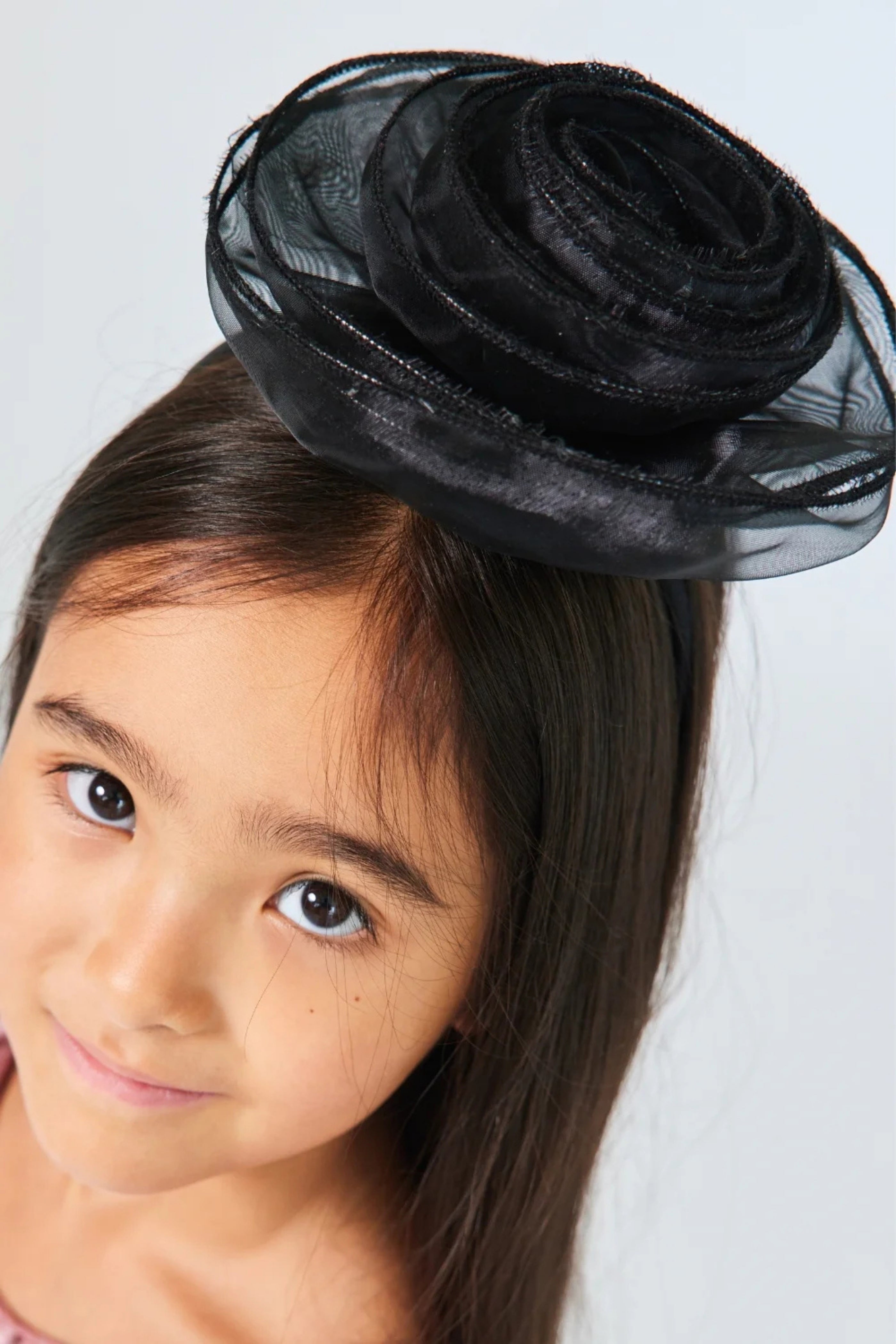 Cerchietto Bambina Fiore Organza Nero