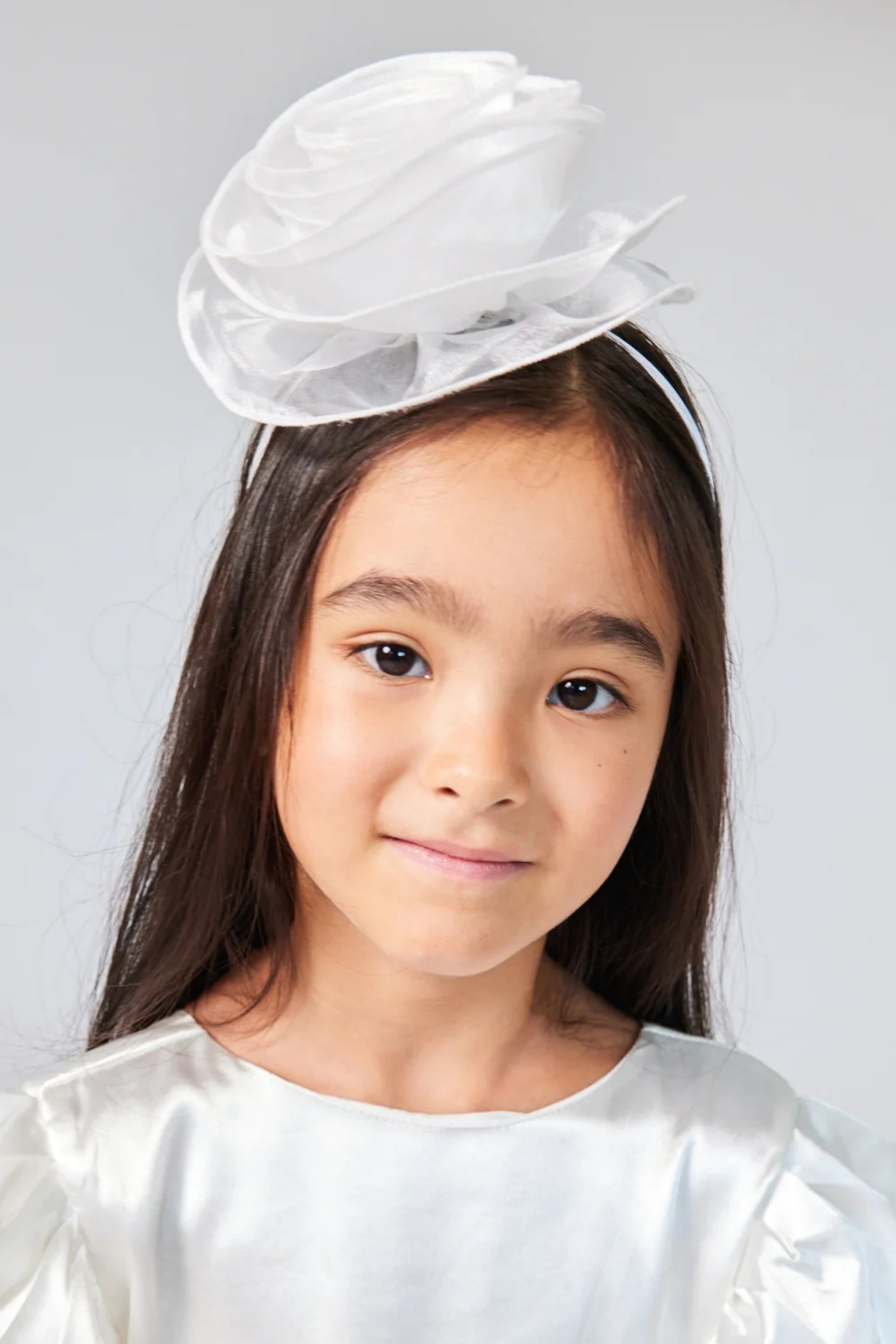 Cerchietto Bambina Fiore Organza Bianco