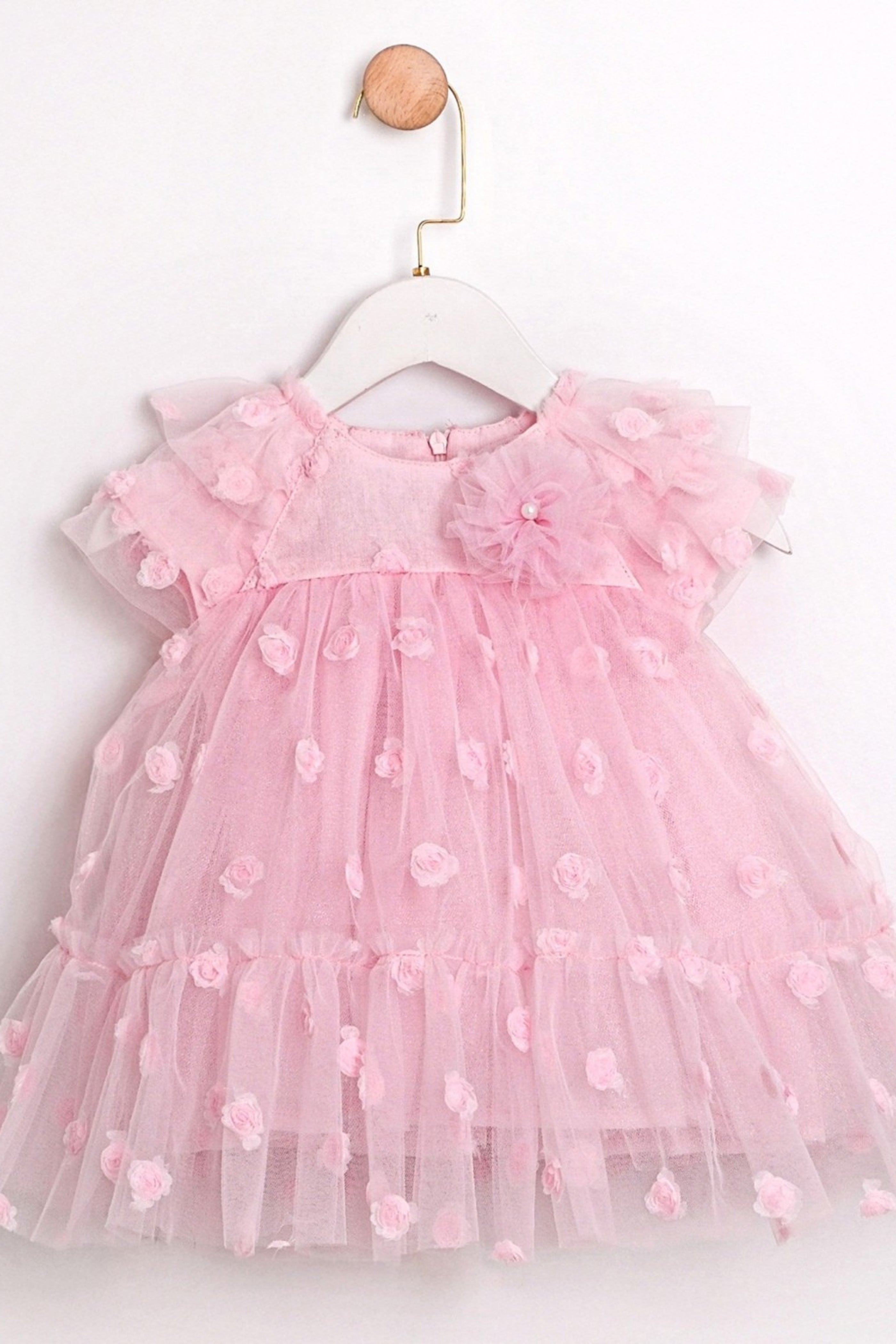 Abito Neonata Tulle Roselline Rosa