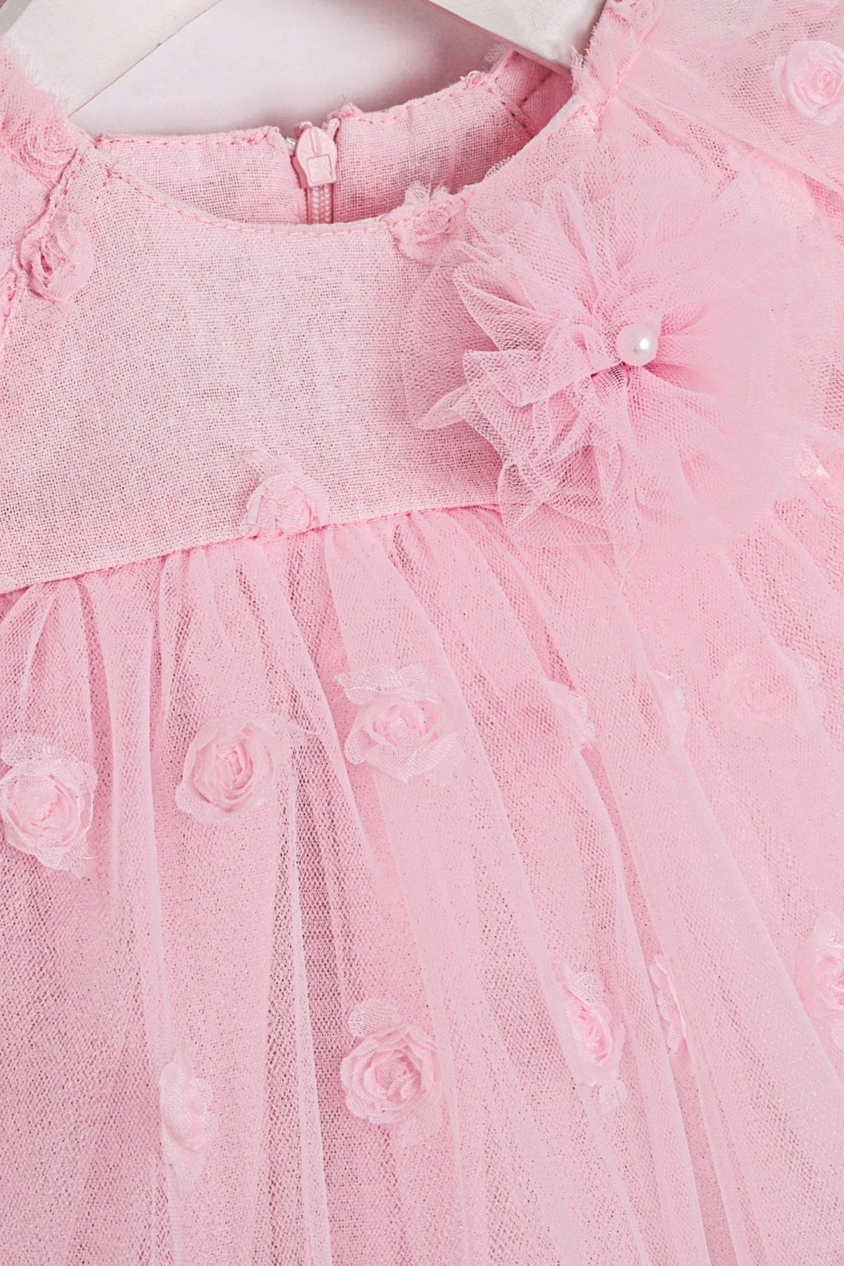 Abito Neonata Tulle Roselline Rosa