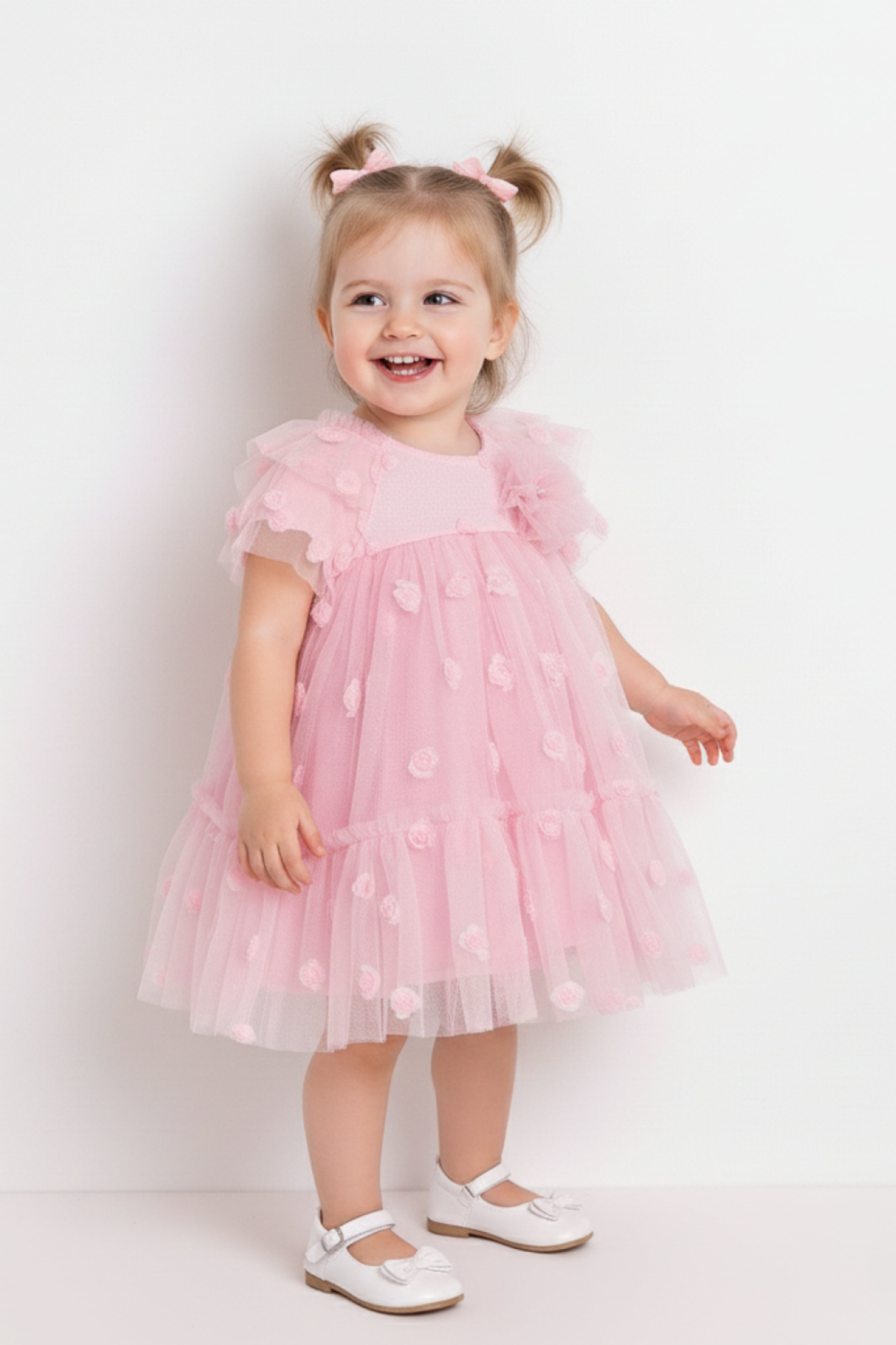 Abito Neonata Tulle Roselline Rosa