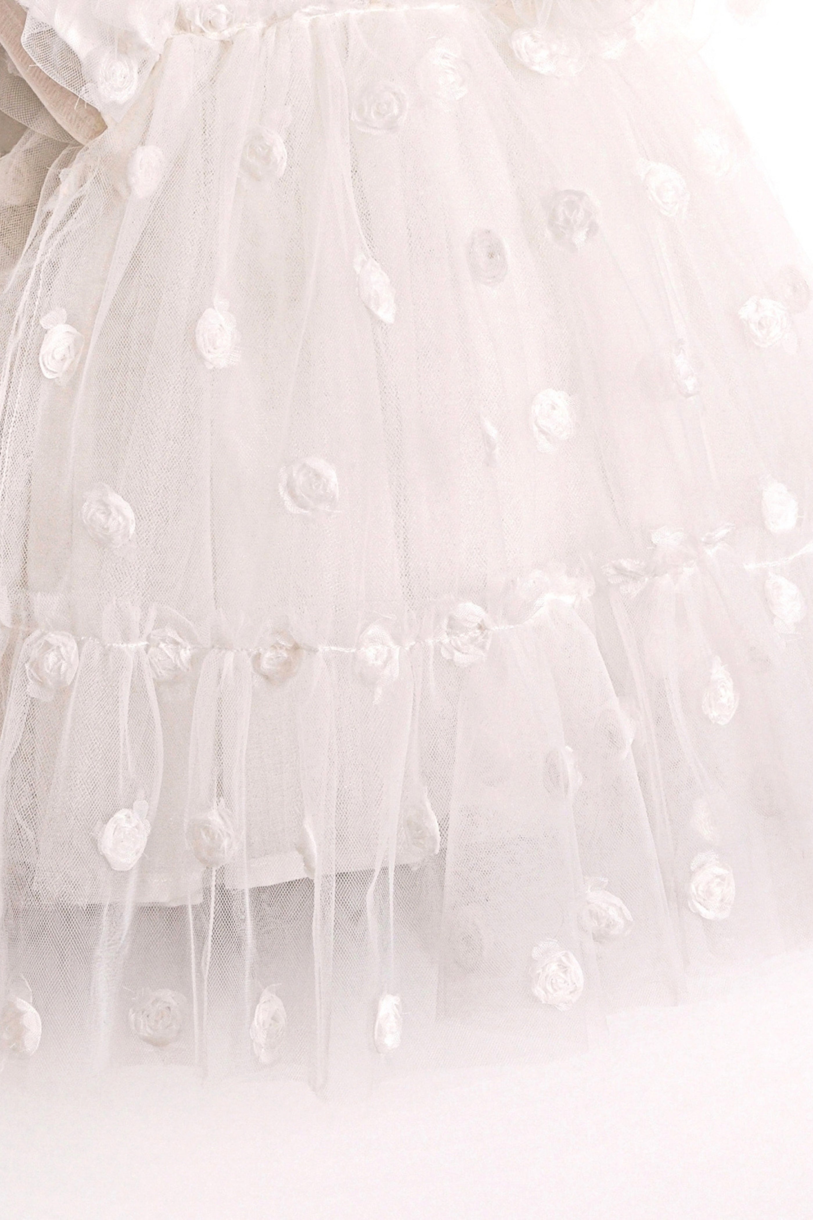 Abito Neonata Tulle Roselline Bianco