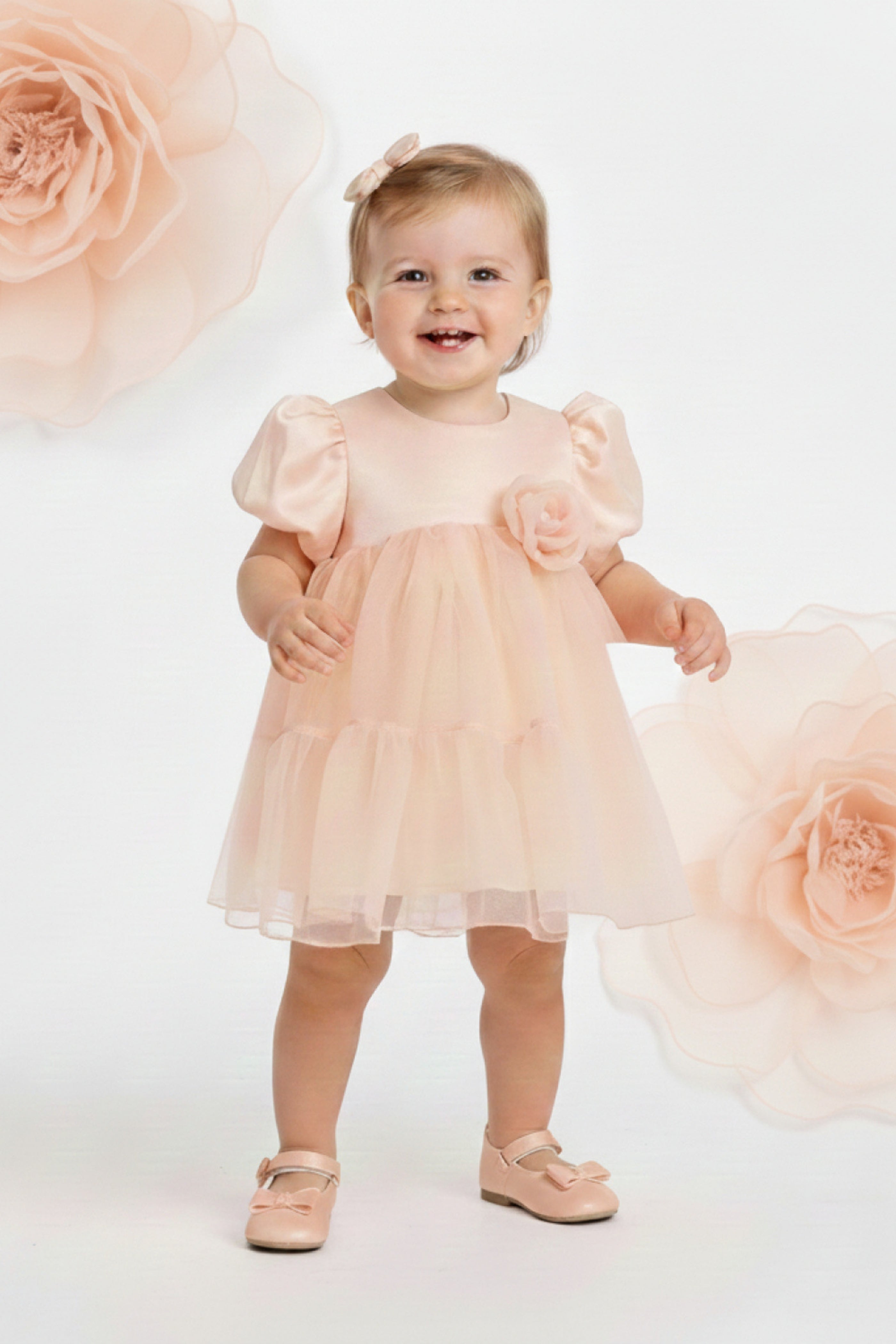 Abito Neonata Rosa Tulle Pesca