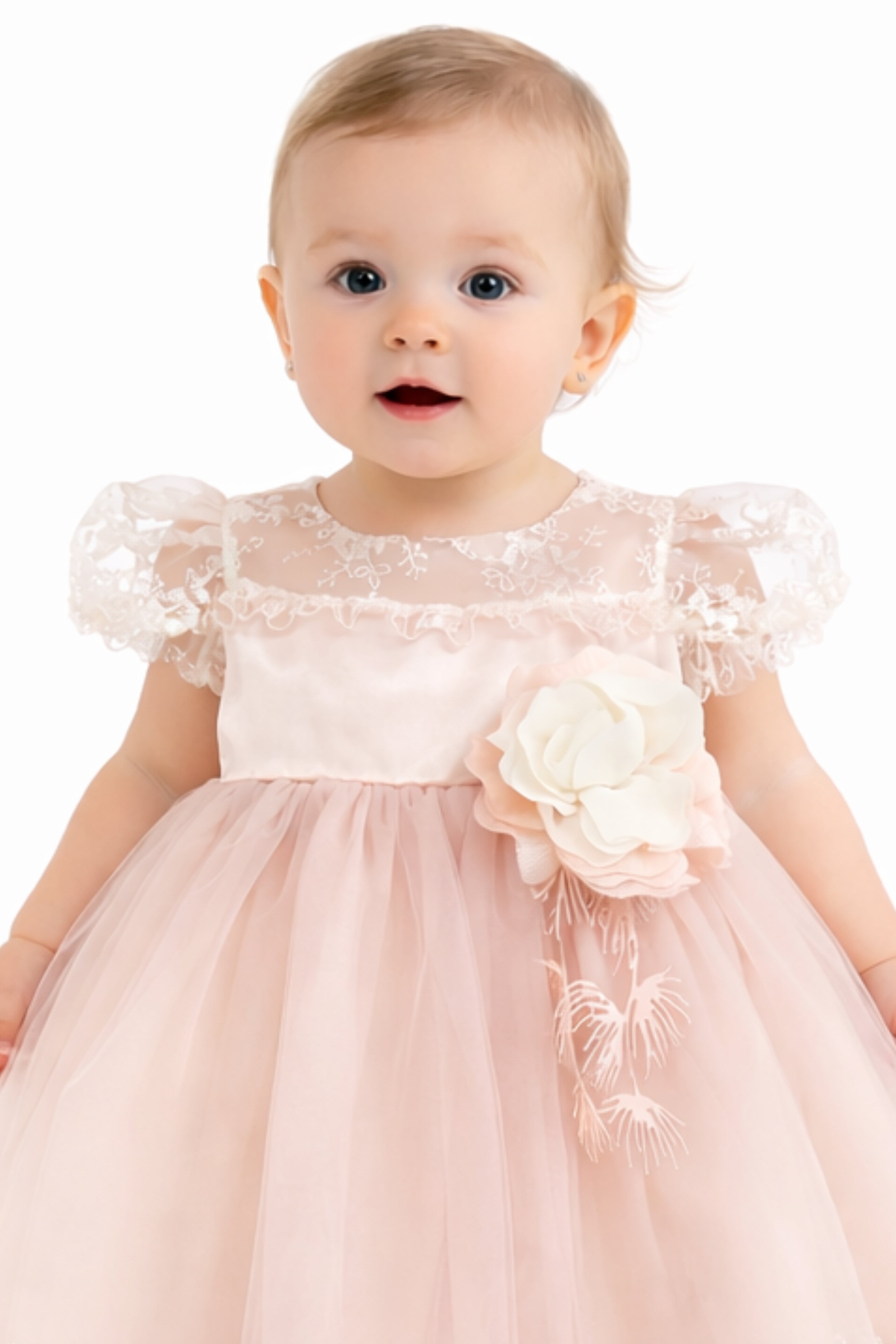 Abito Battesimo Neonata Rosa Ricami