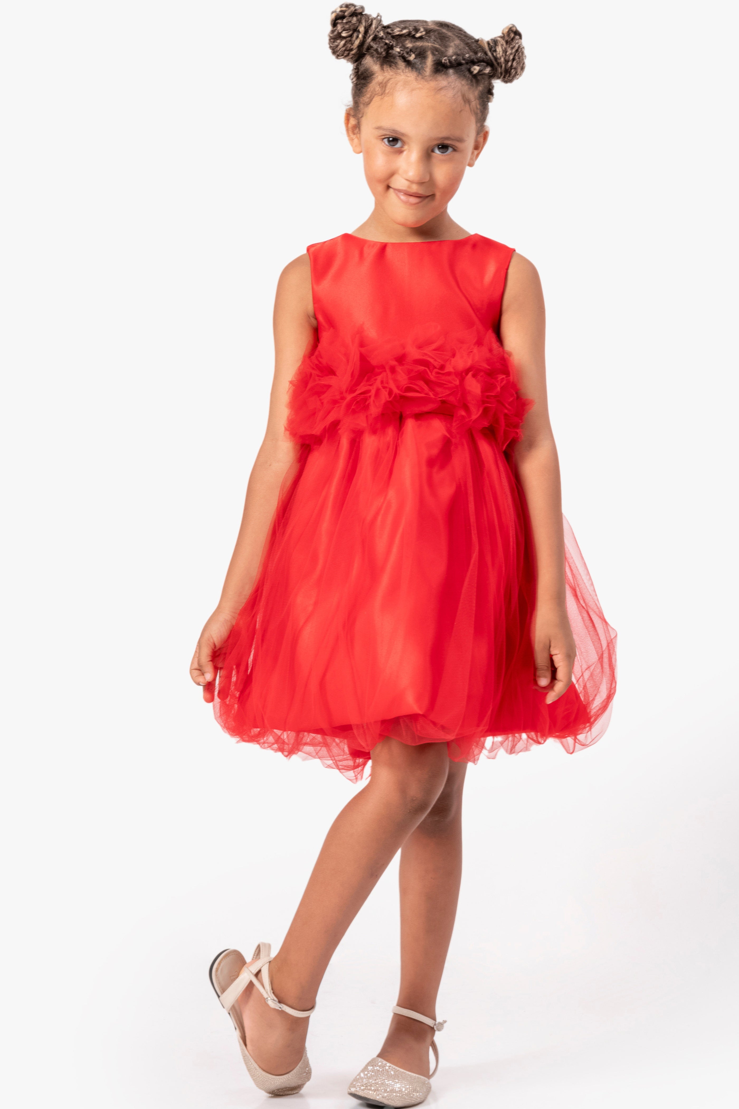 Abito Rosso Bambina Tulle e Fiori