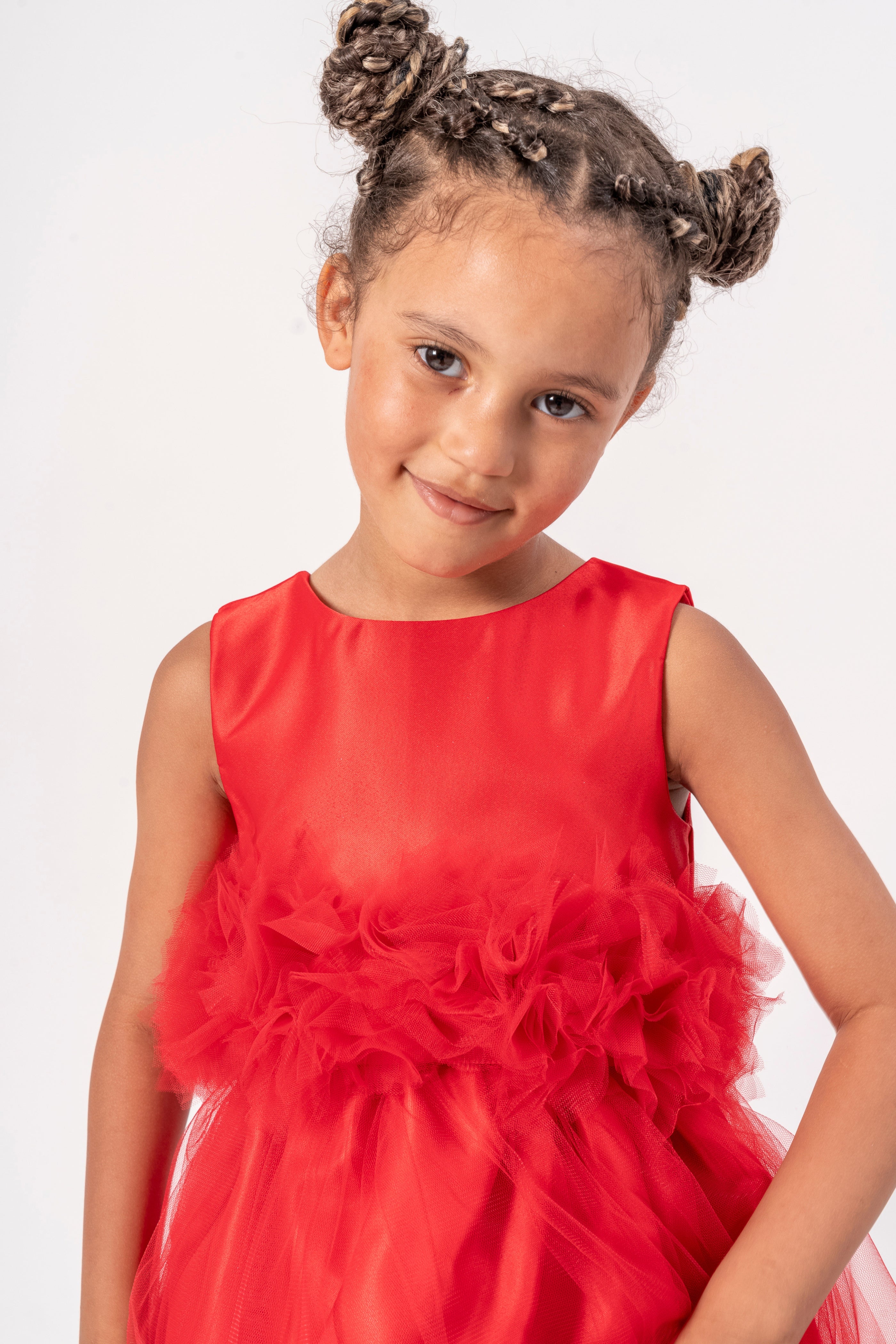 Abito Rosso Bambina Tulle e Fiori
