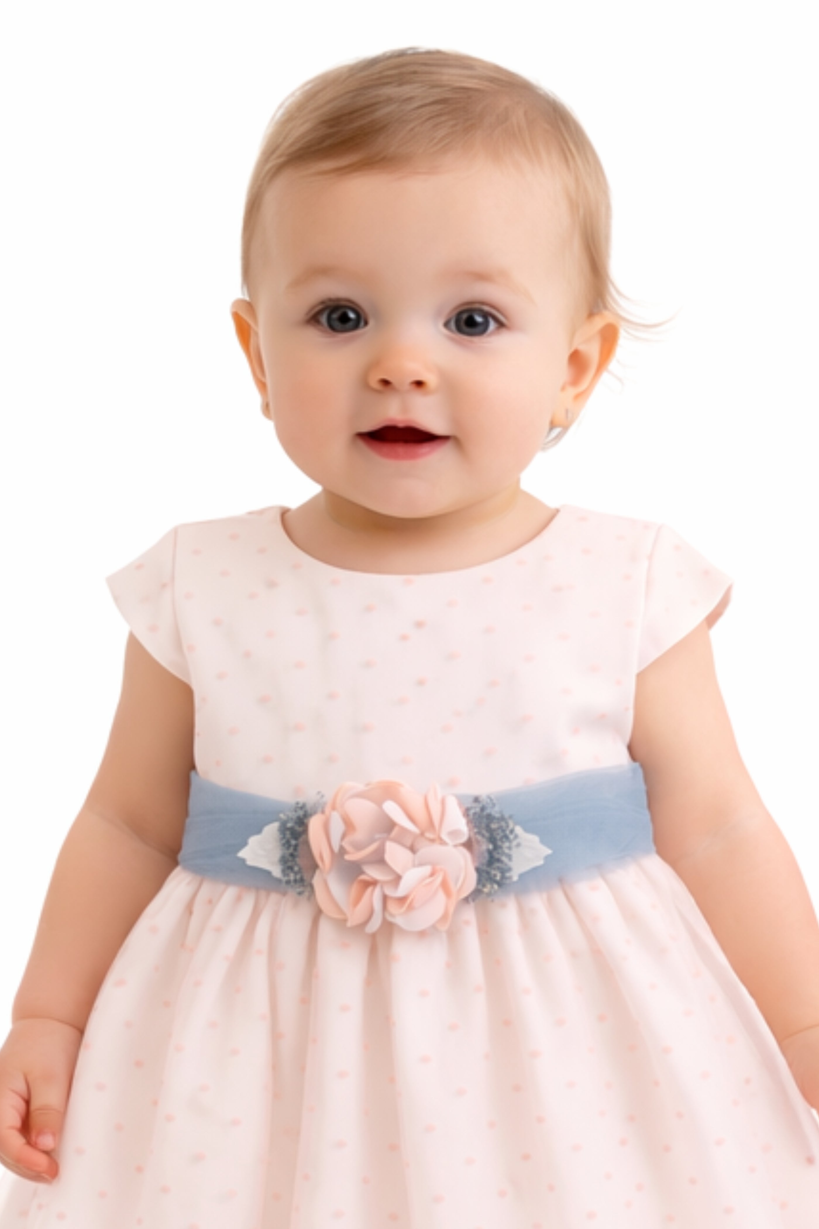 Abito Battesimo Neonata Pois Rosa e Polvere