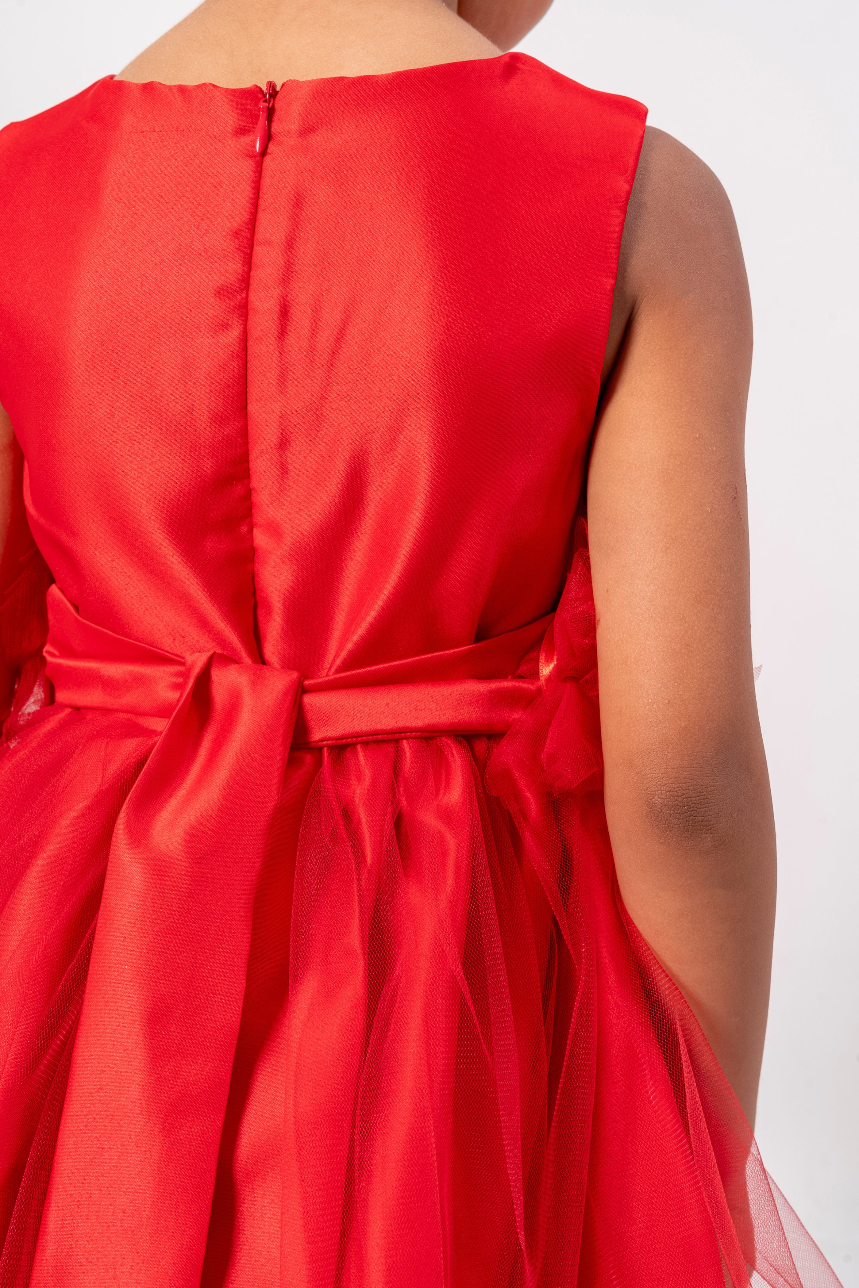 Abito Rosso Bambina Tulle e Fiori