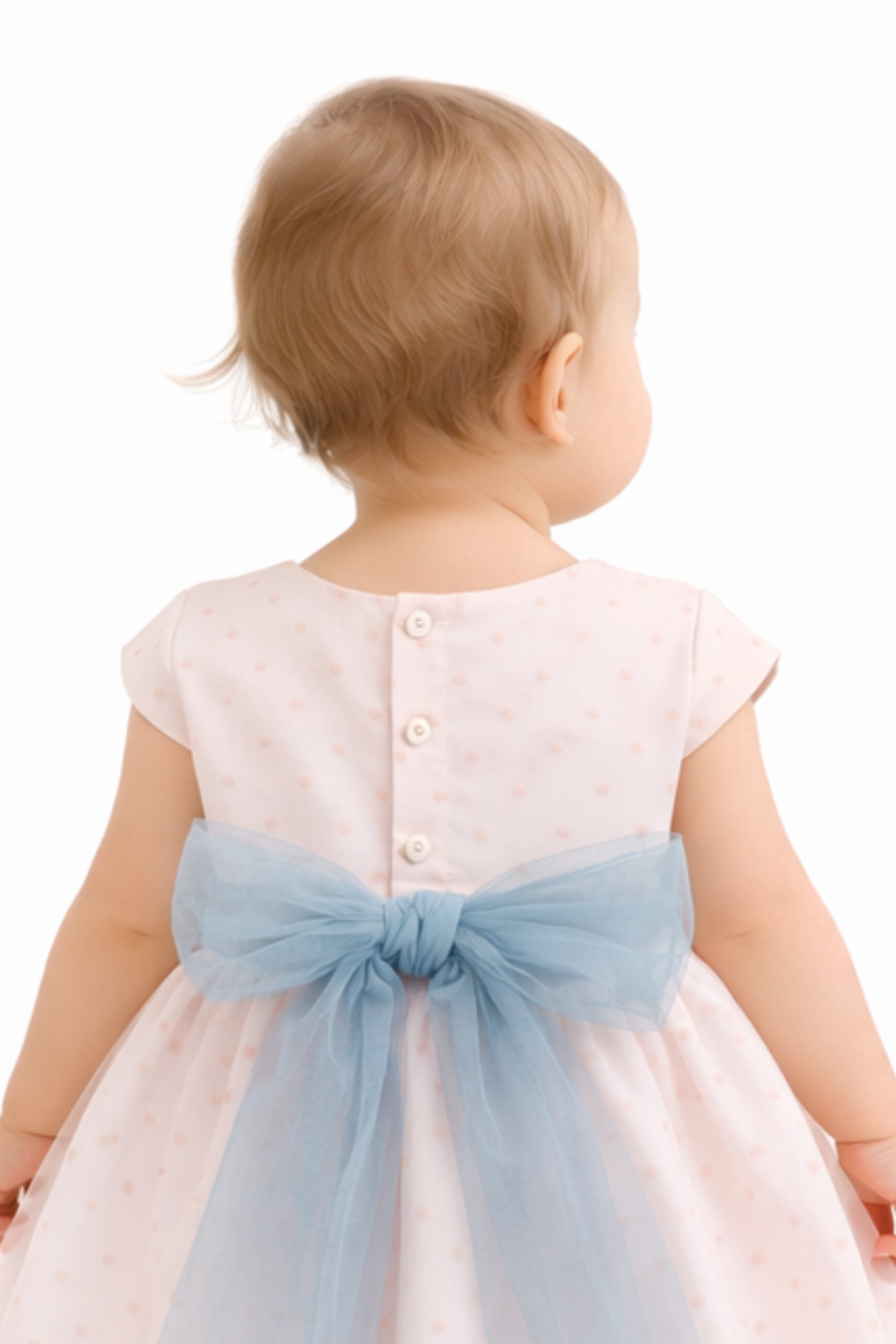 Abito Battesimo Neonata Pois Rosa e Polvere