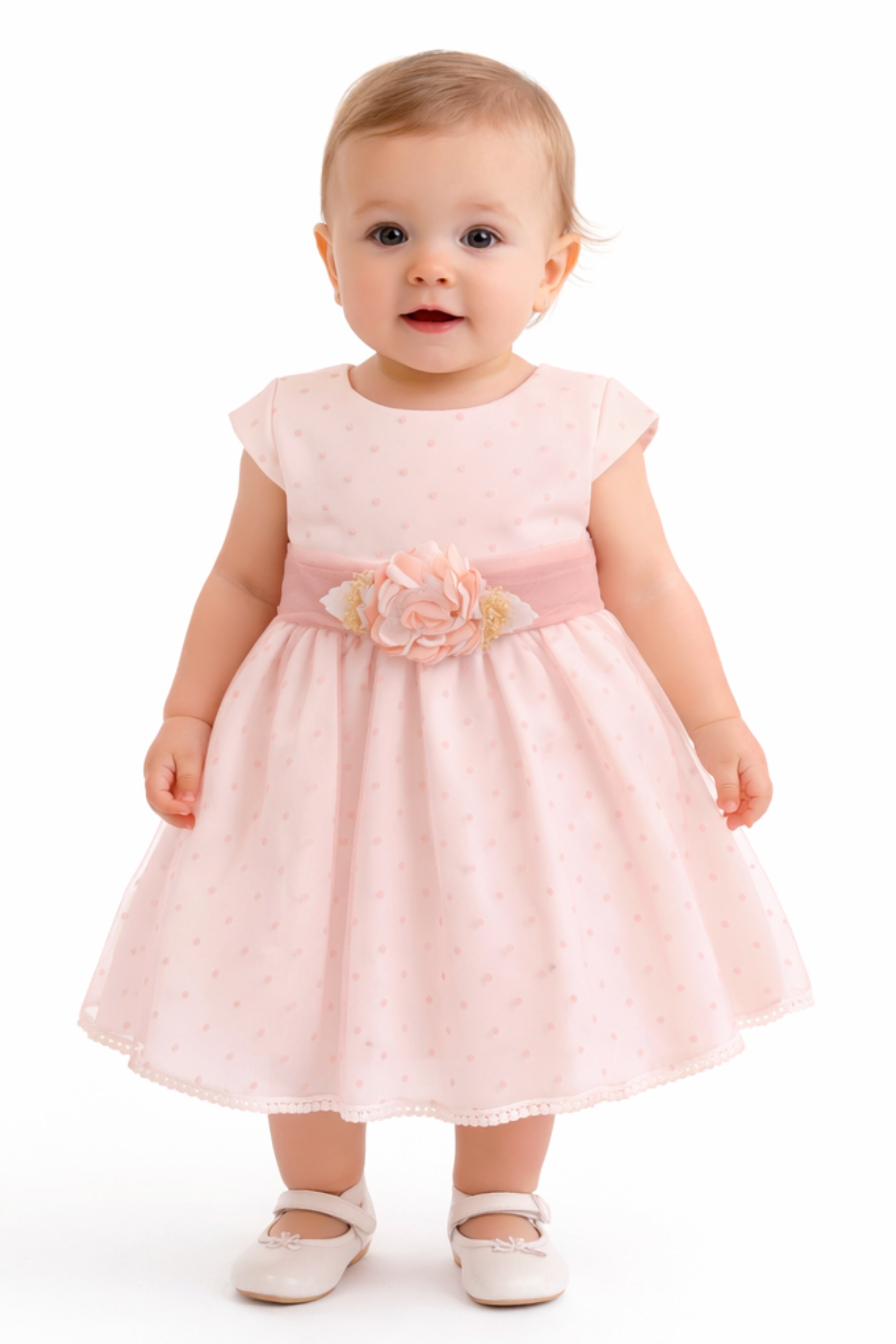 Abito Battesimo Neonata Pois Rosa