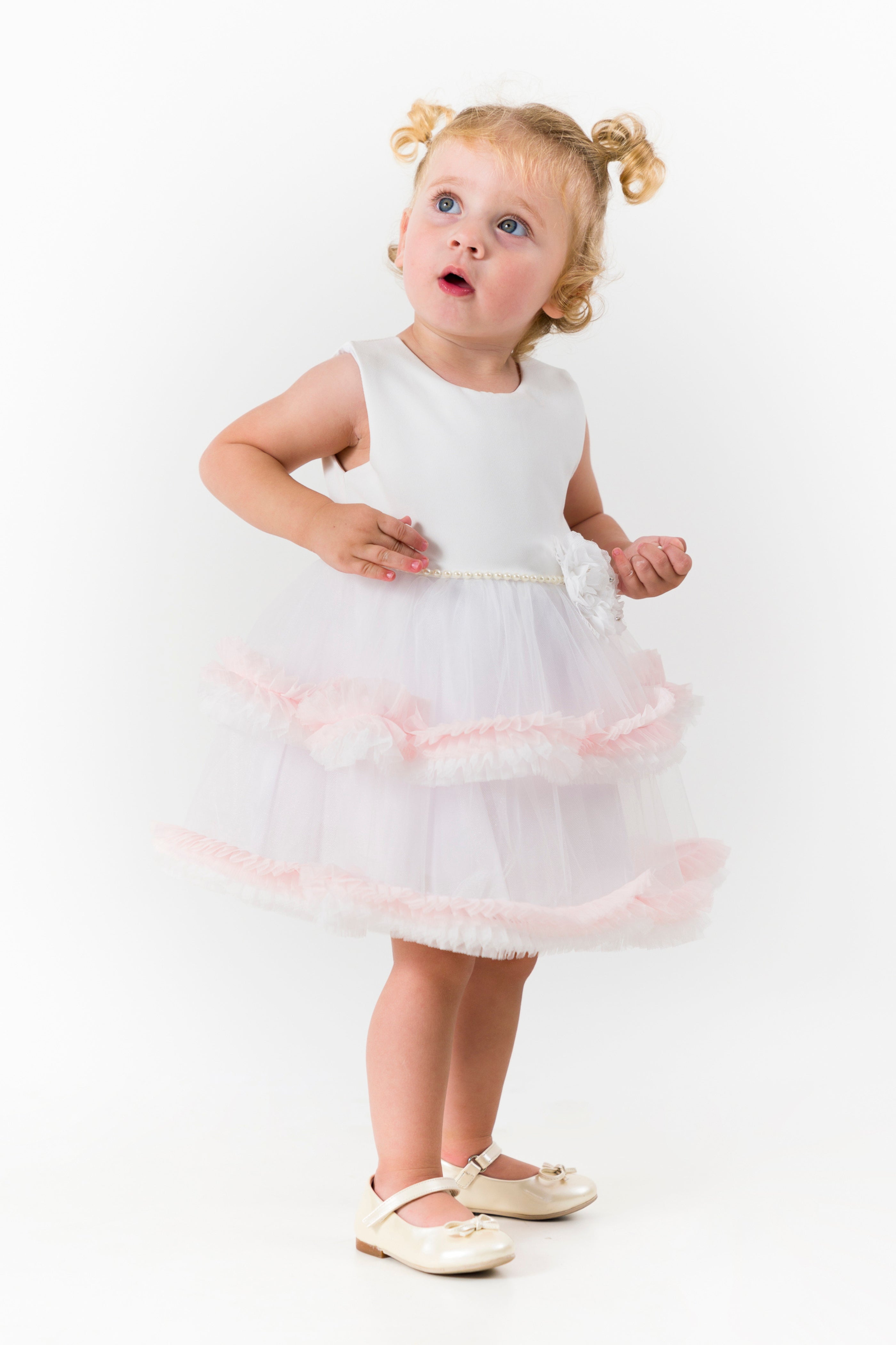 Abito Neonata Bianco Balze e Volume