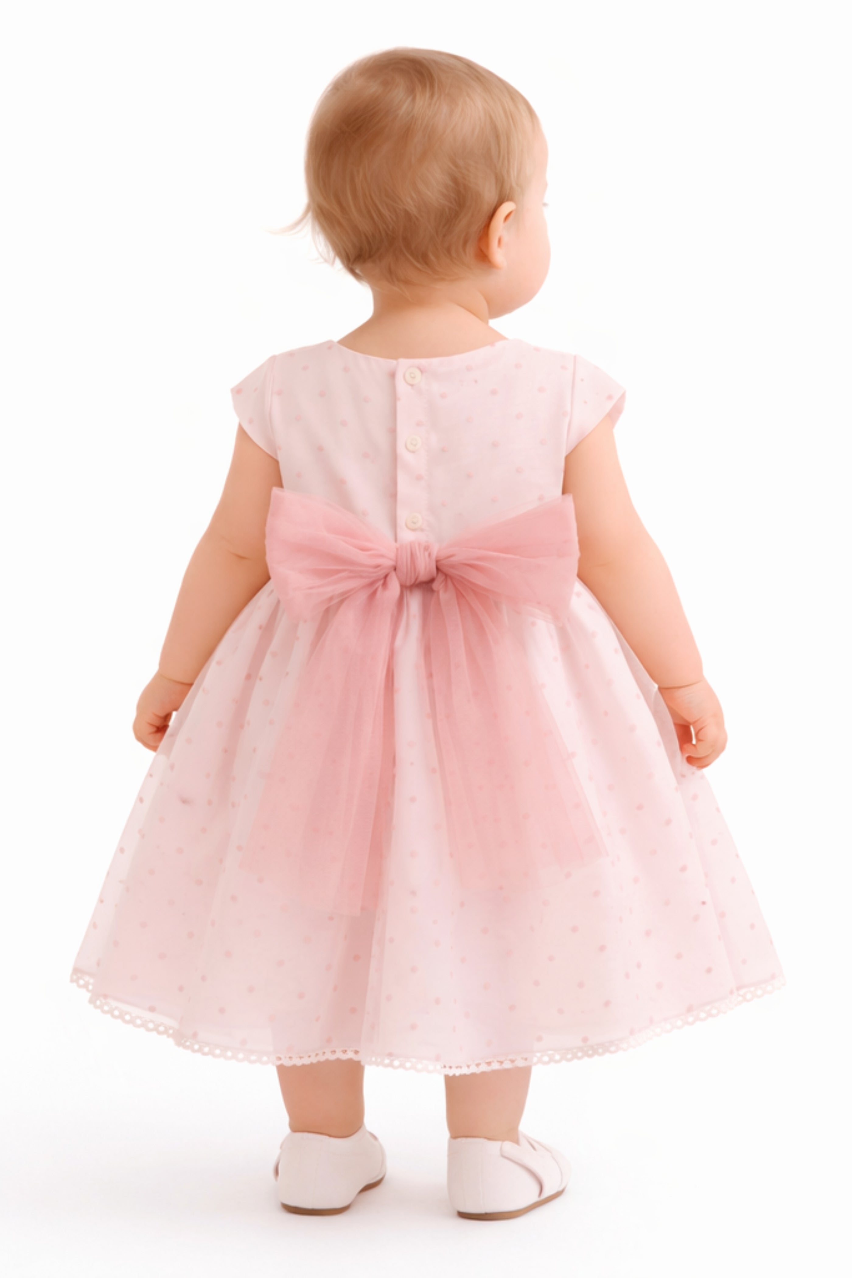 Abito Battesimo Neonata Pois Rosa