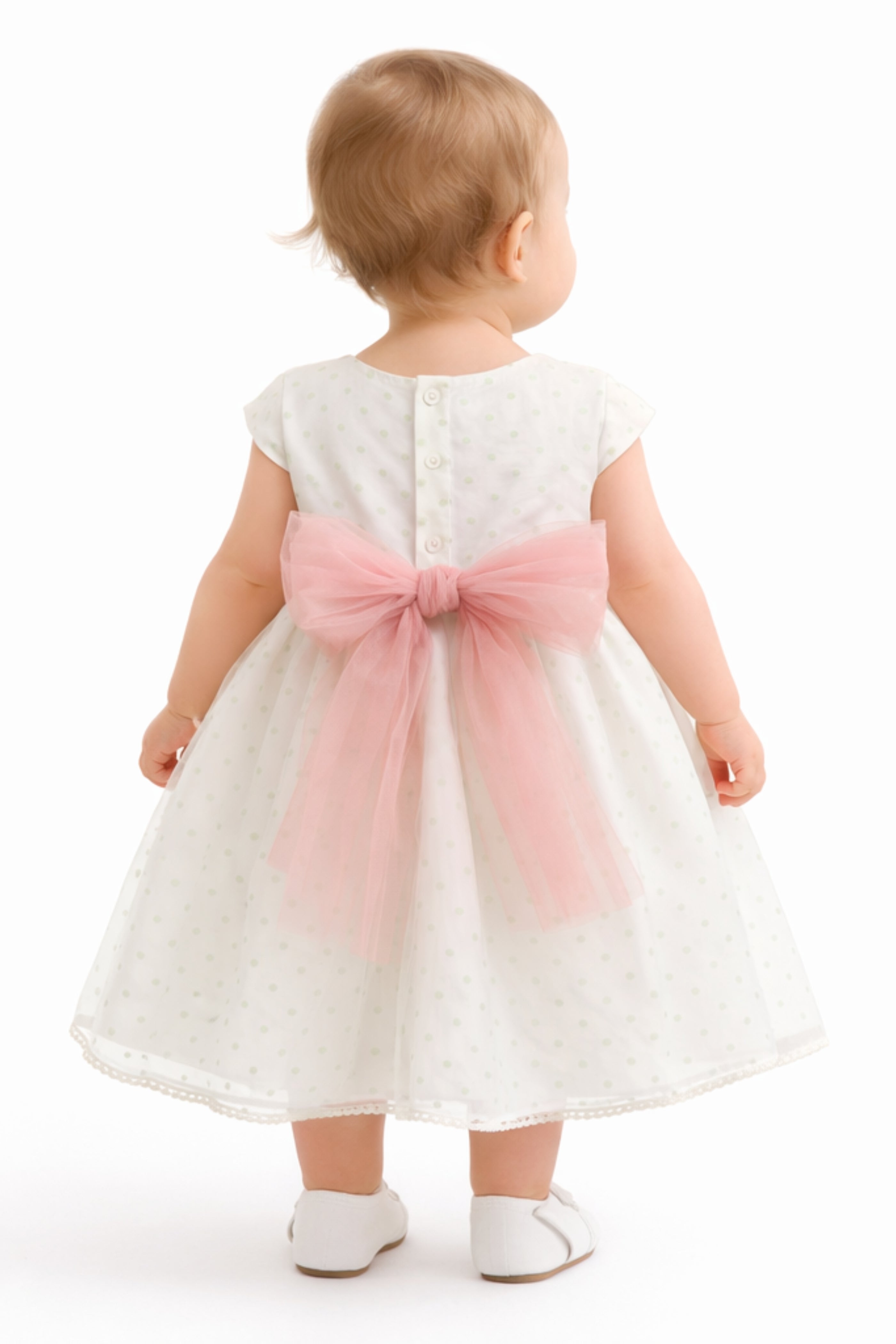 Abito Battesimo Neonata Pois Verde Salvia