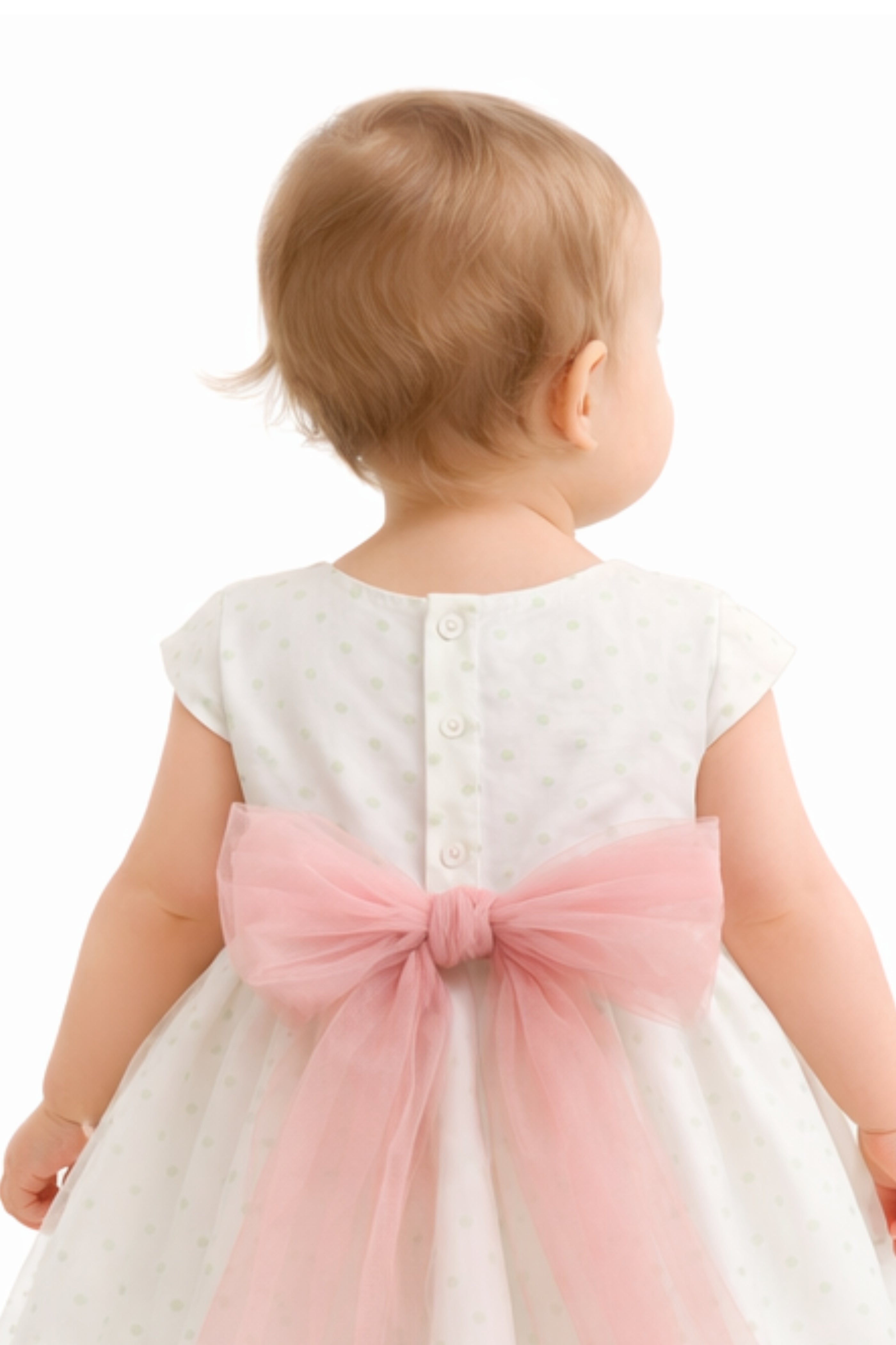 Abito Battesimo Neonata Pois Verde Salvia