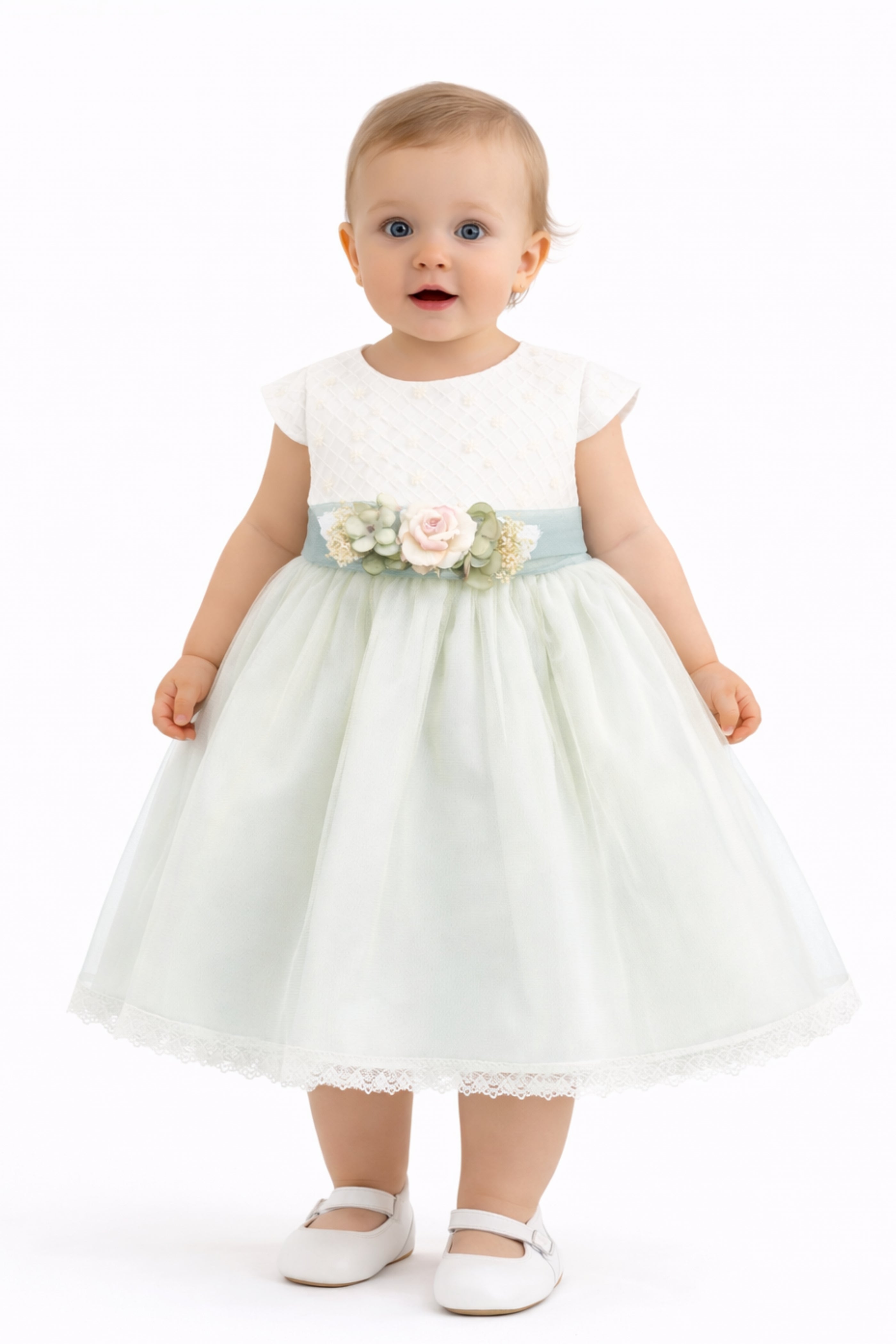 Abito Battesimo Neonata Verde Salvia