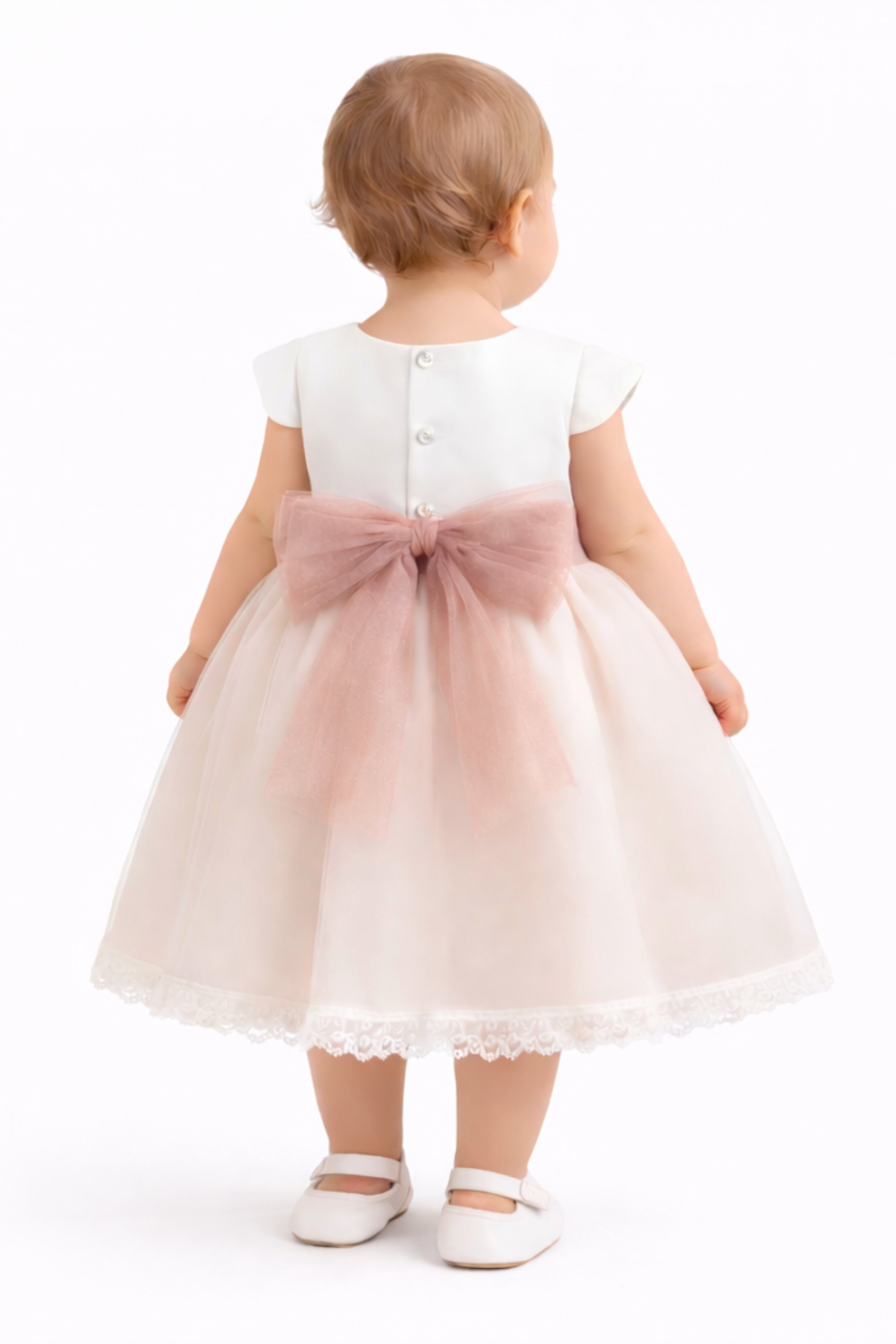 Abito Battesimo Neonata Rosa Ricami Fiori