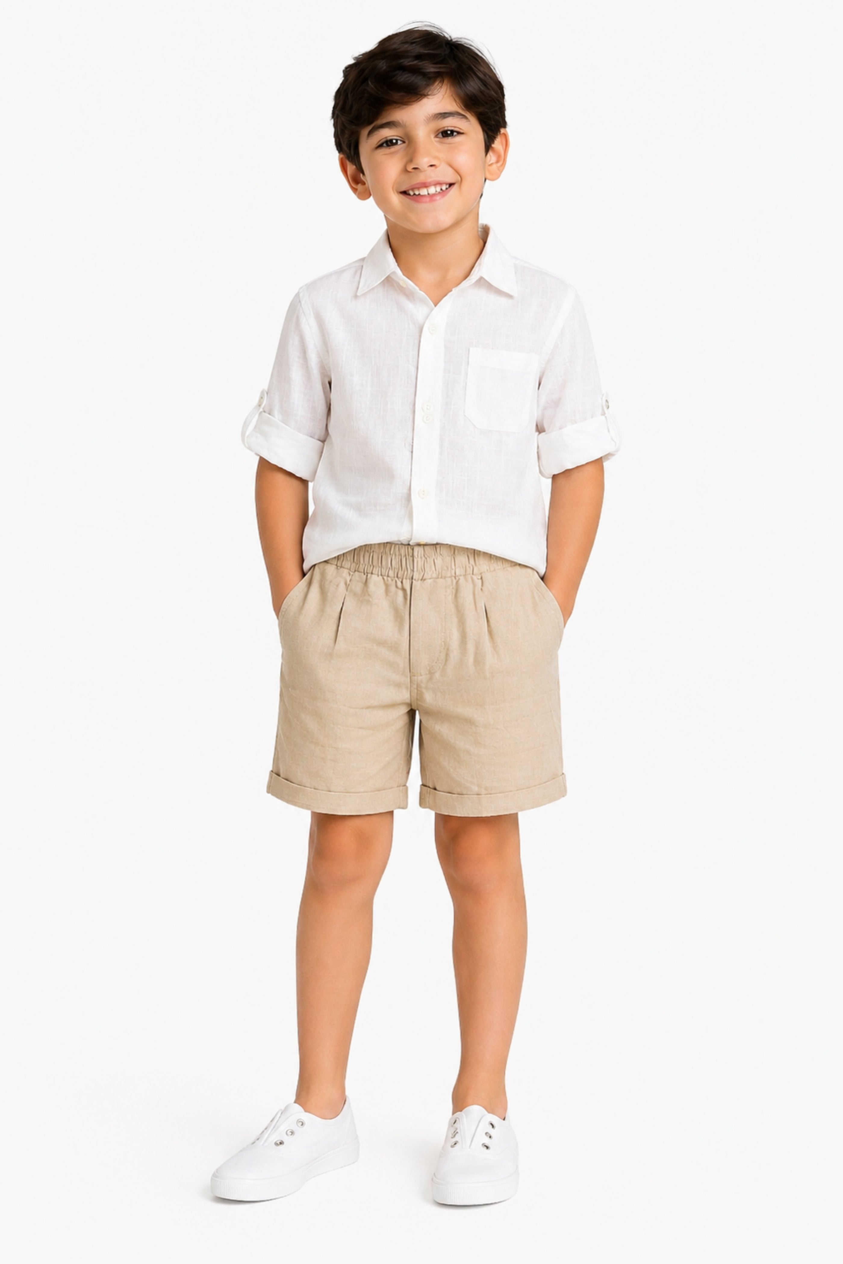Completo Bambino Camicia e Bermuda Beige