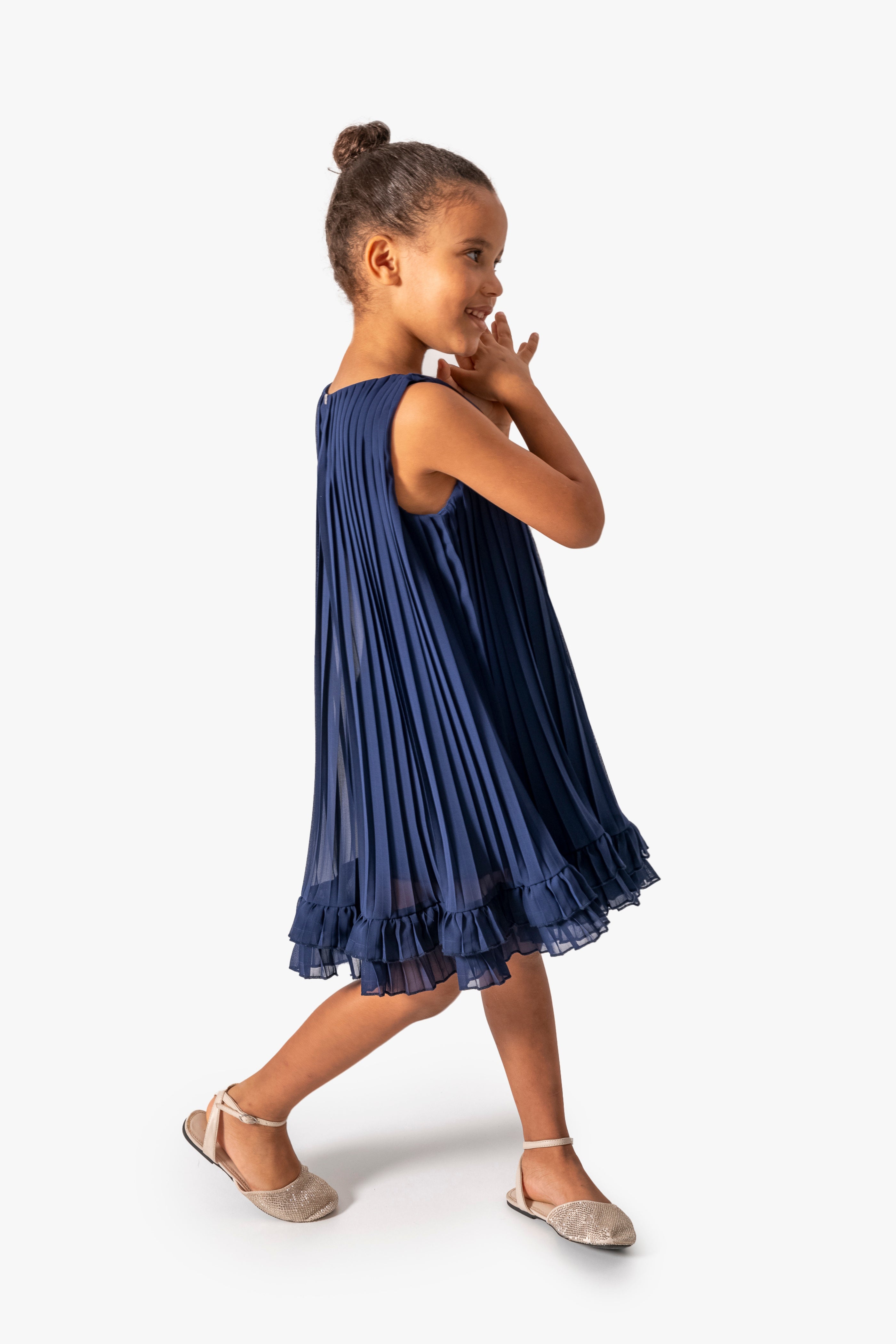 Abito Blu Navy Bambina Plissè