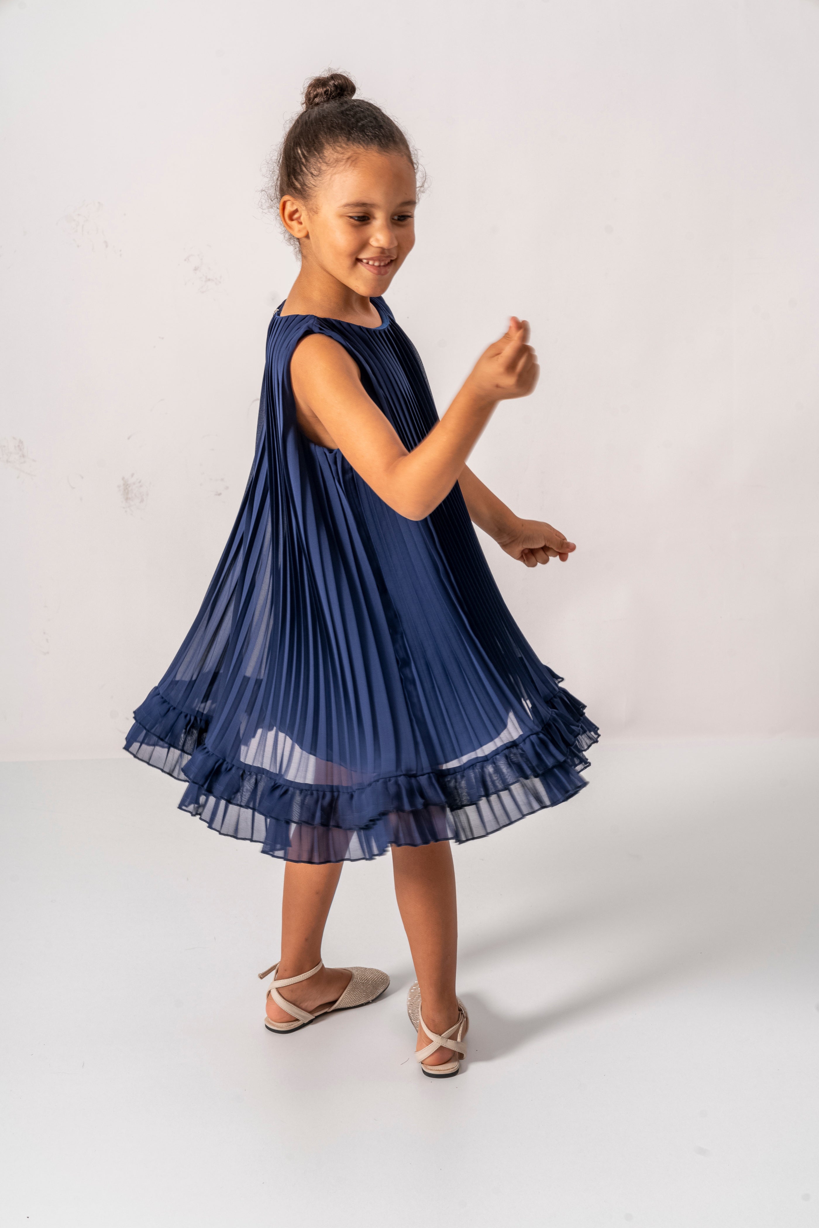 Abito Blu Navy Bambina Plissè
