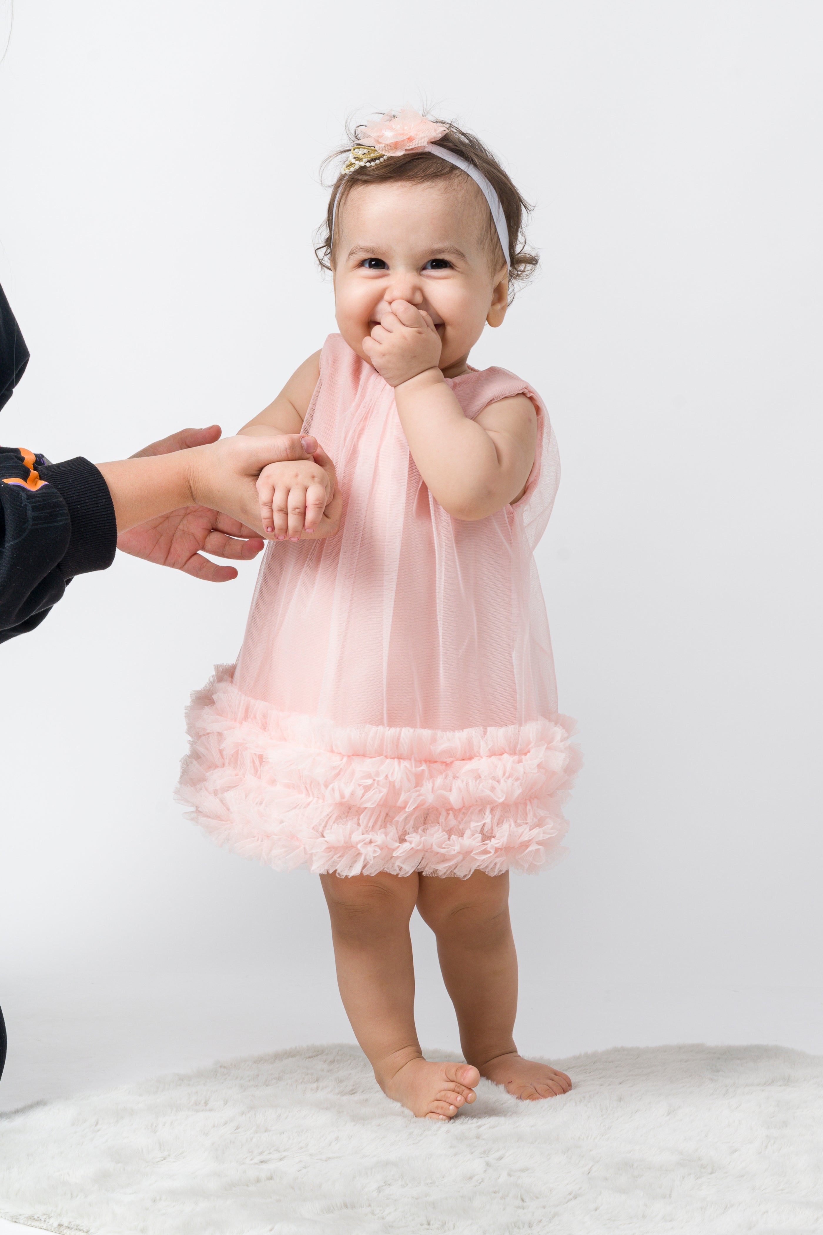 Abito Neonata Rosa Tulle e Rouche