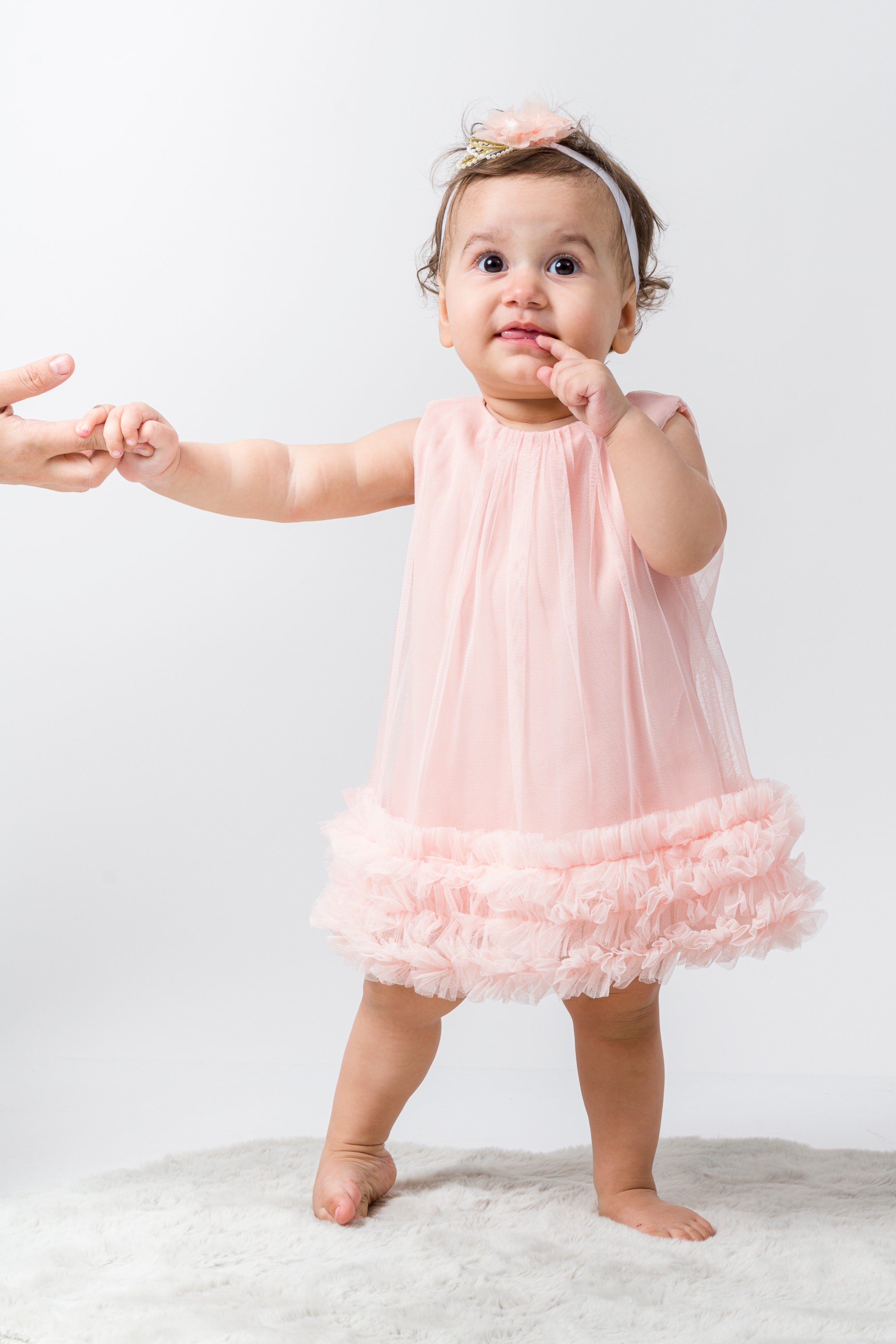 Abito Neonata Rosa Tulle e Rouche
