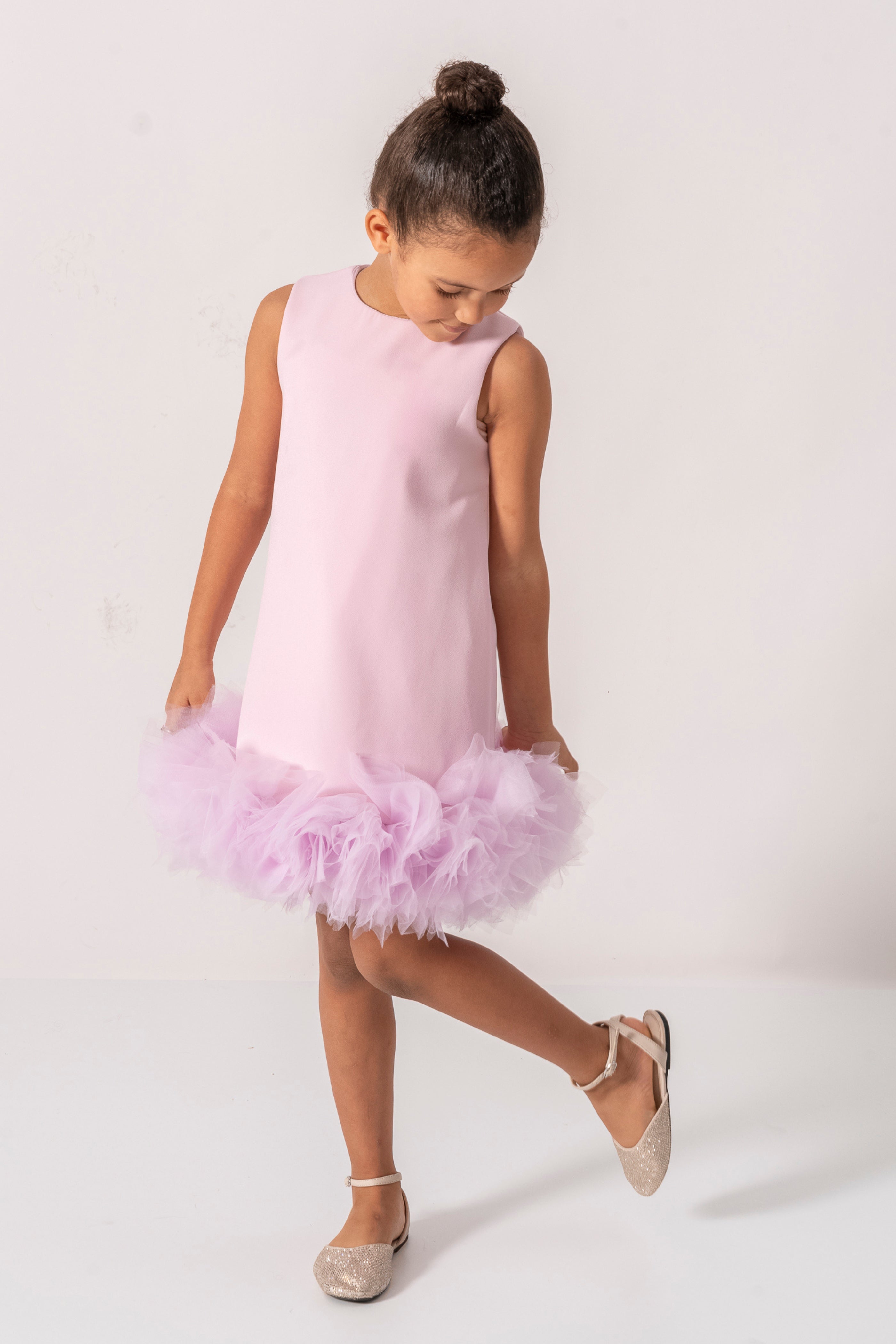 Abito Glicine Bambina Pom Pom Tulle