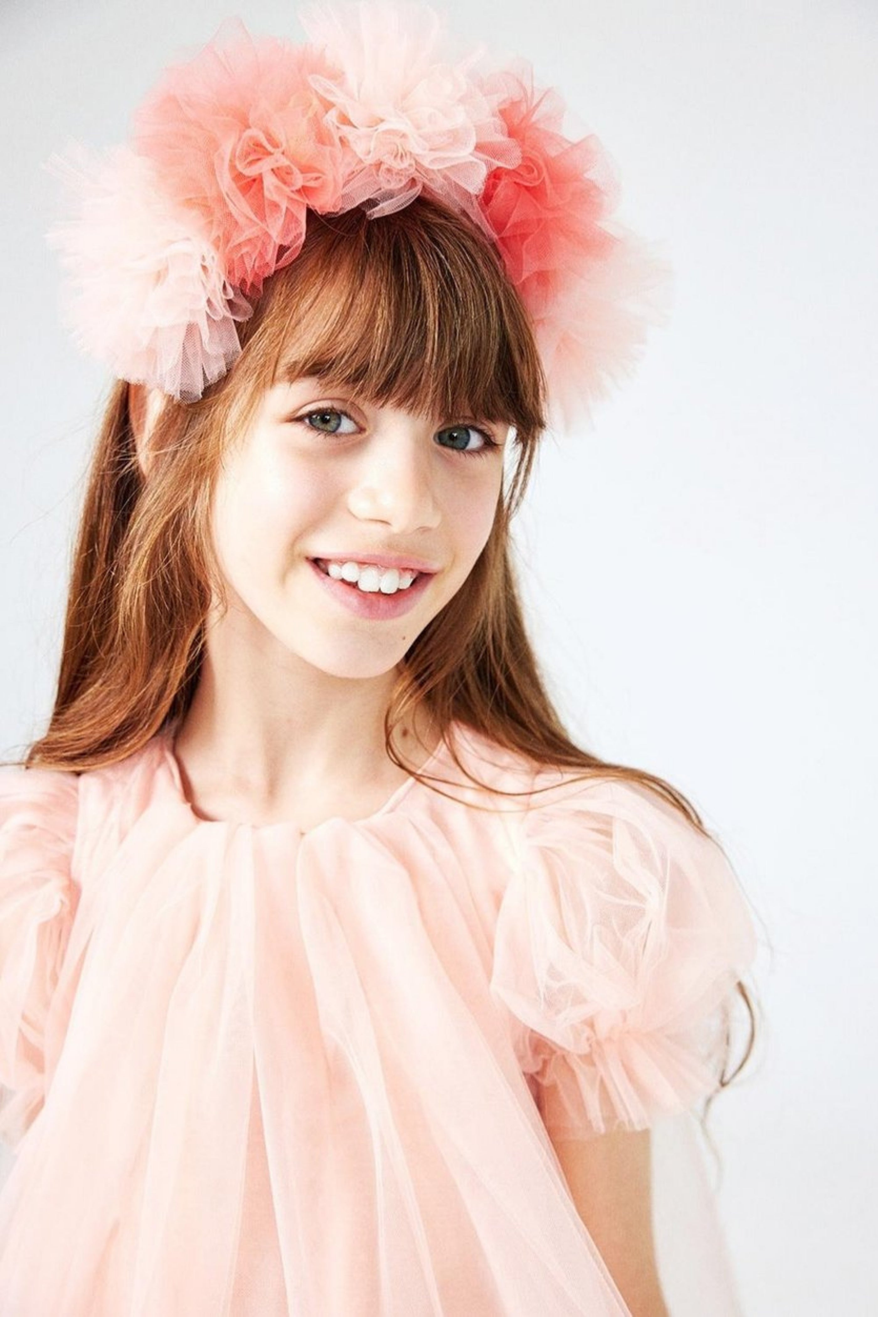 Cerchietto Nude Bambina Pom Pom Tulle