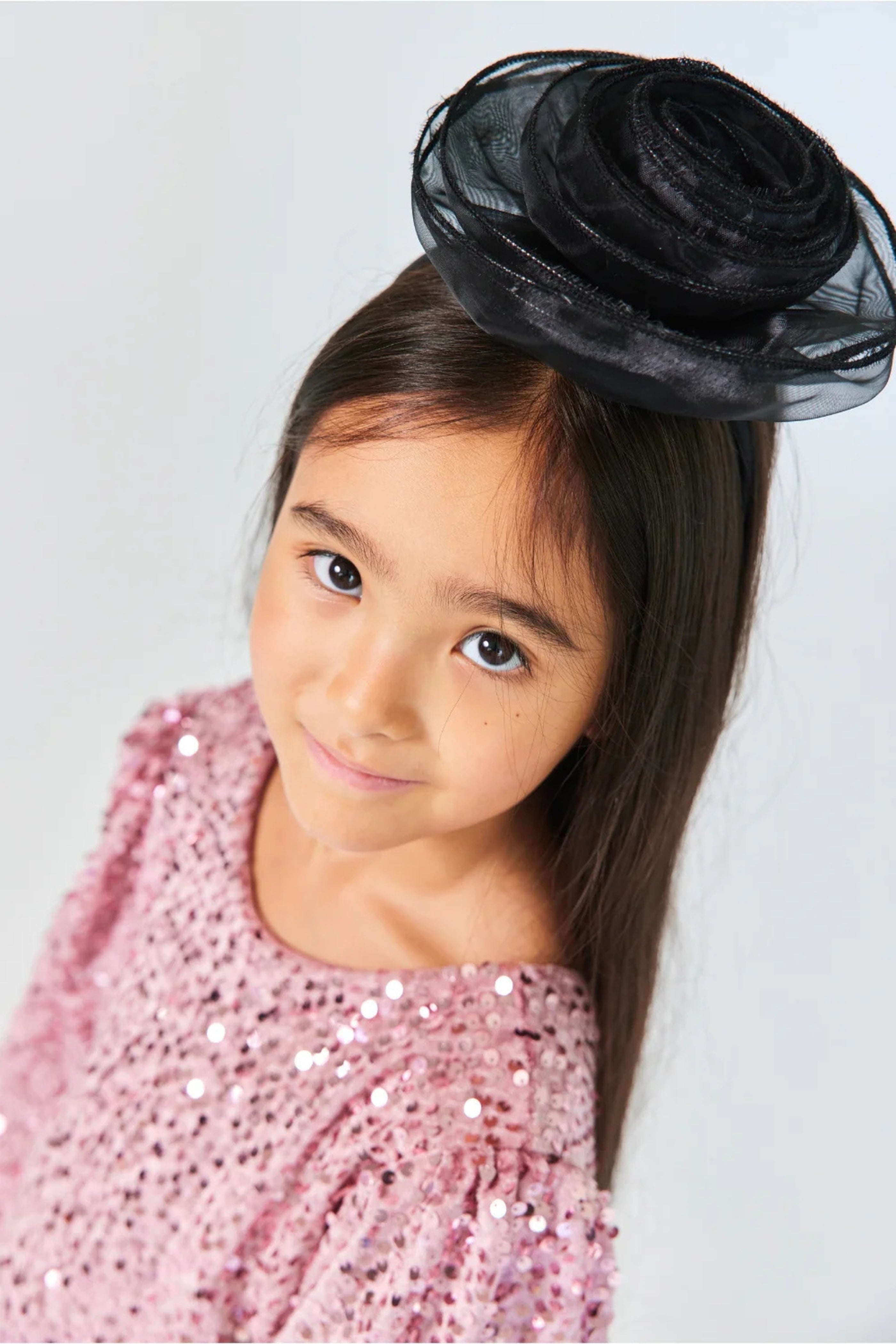 Cerchietto Bambina Fiore Organza Nero