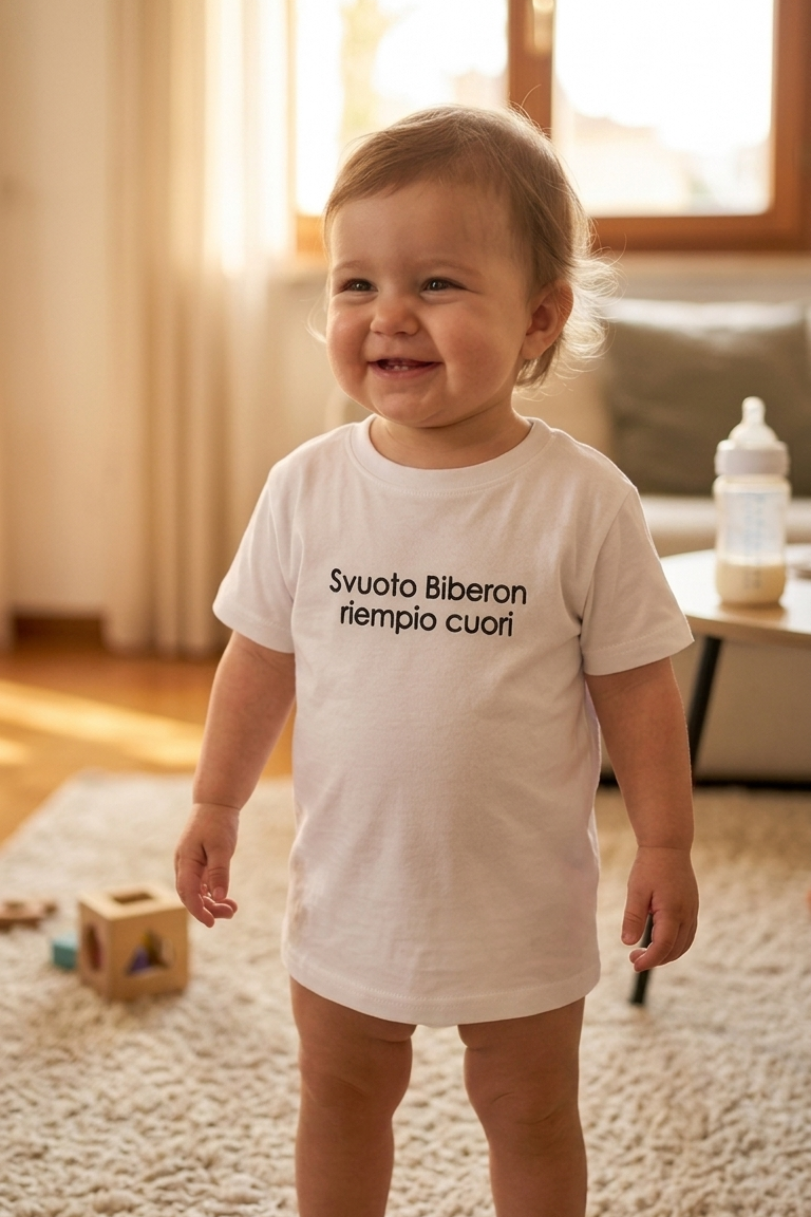 T-shirt Ricamata "Svuoto biberon riempio cuori"