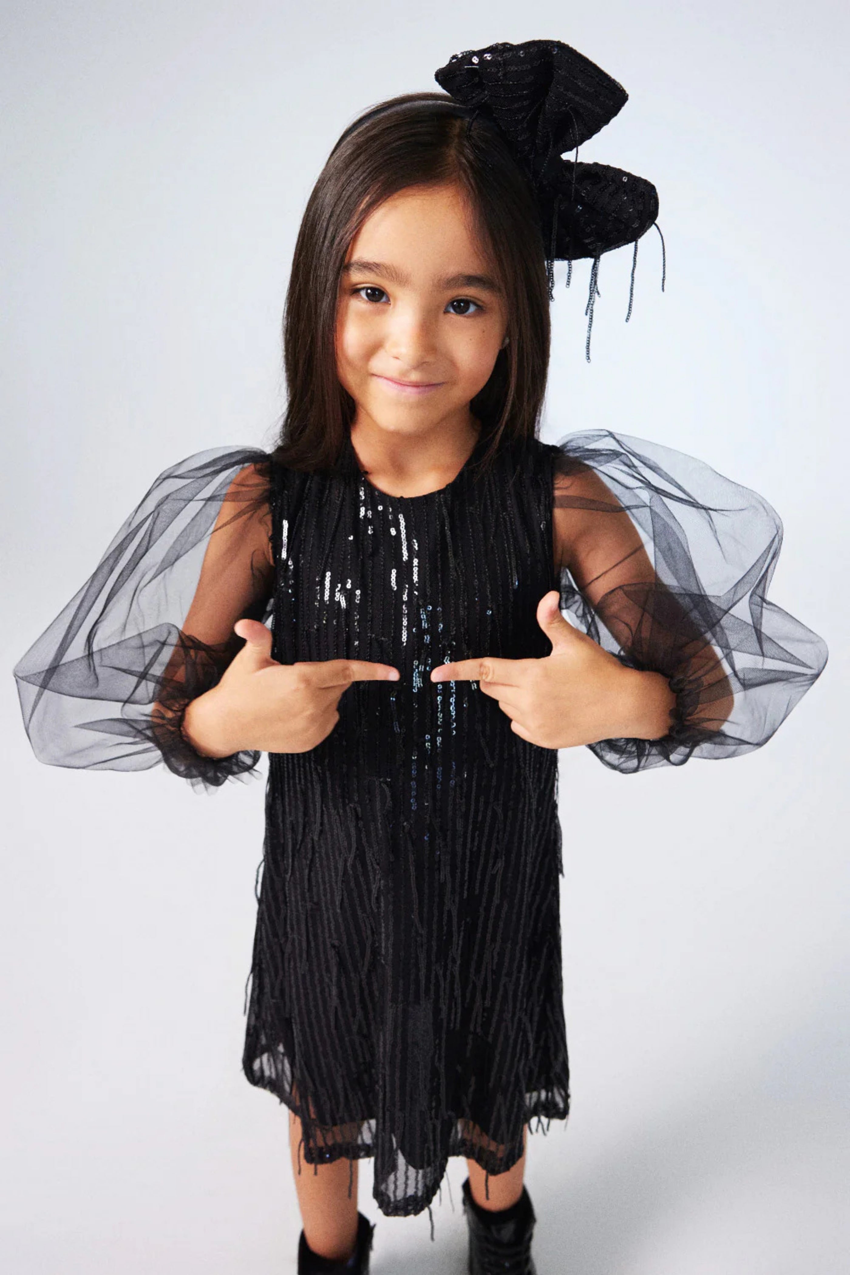 Cerchietto Bambina Fiocco Paillettes Nero