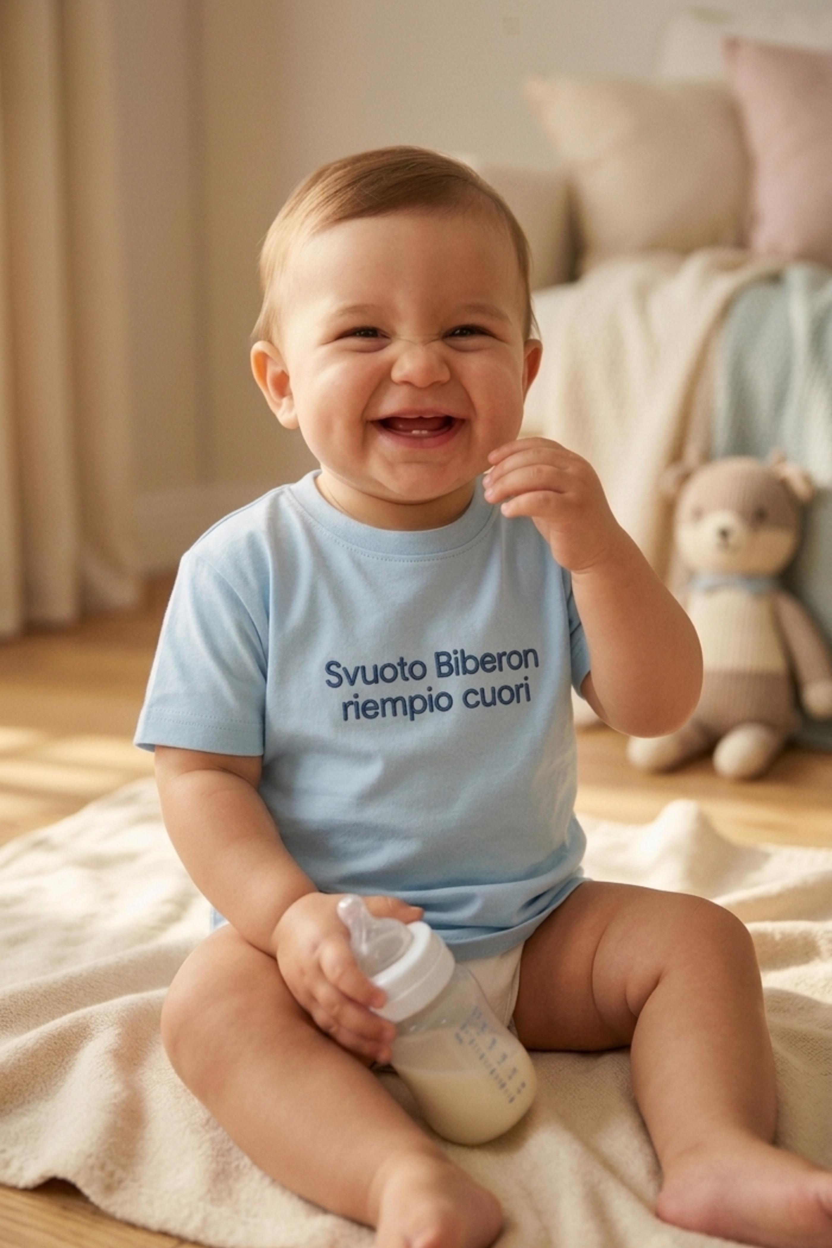 T-shirt Ricamata "Svuoto biberon riempio cuori"