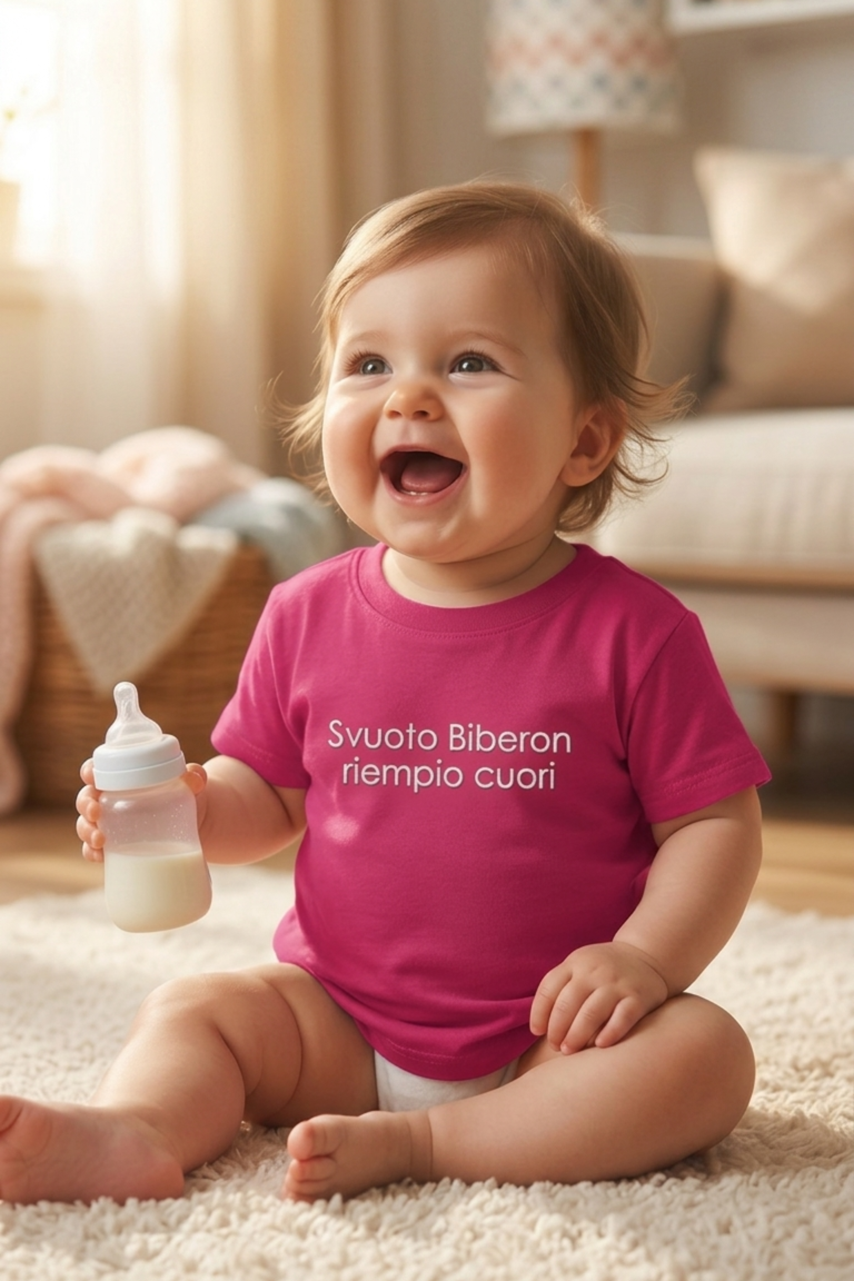 T-shirt Ricamata "Svuoto biberon riempio cuori"