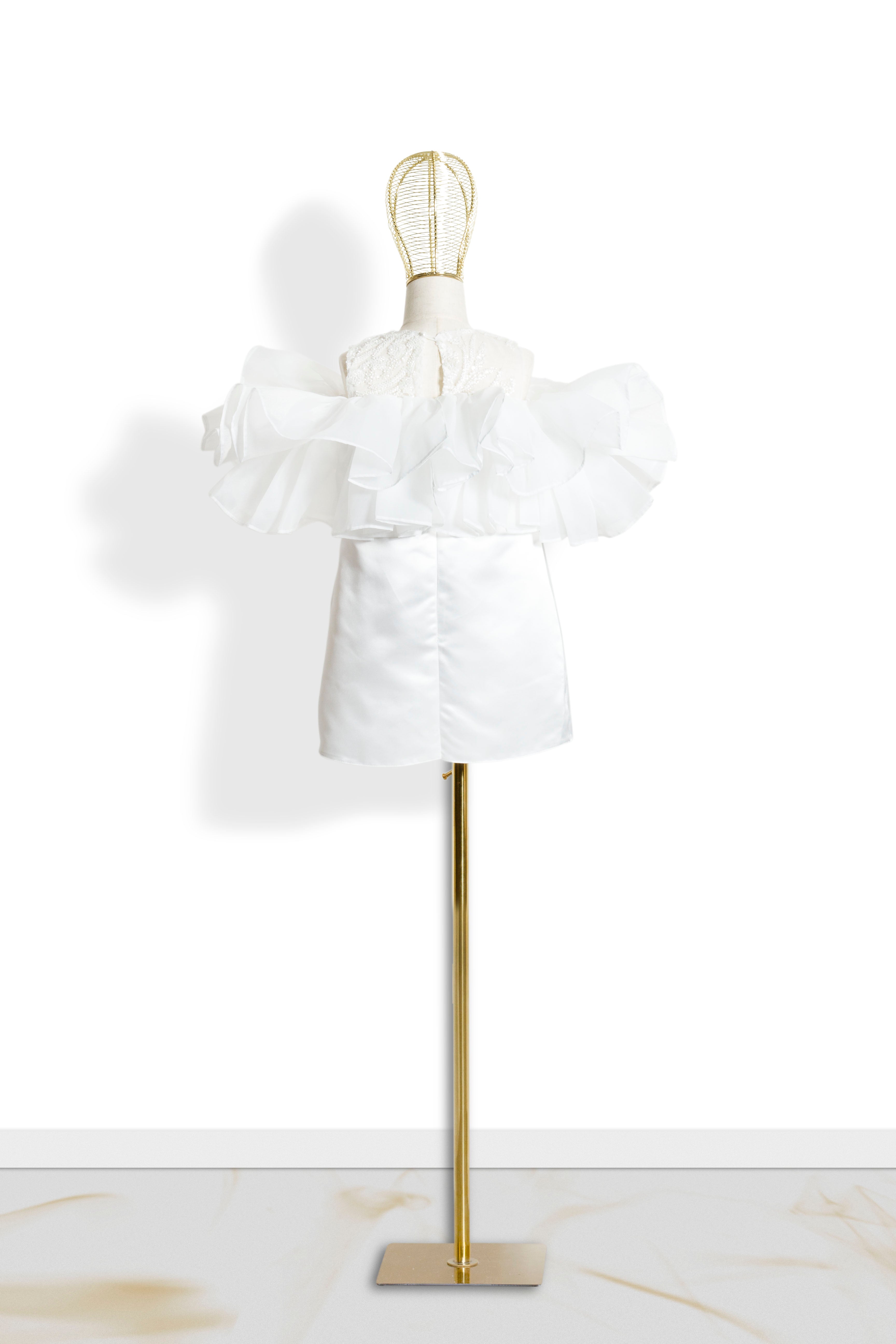 Abito Bambina Bianco Volant Glamour '70