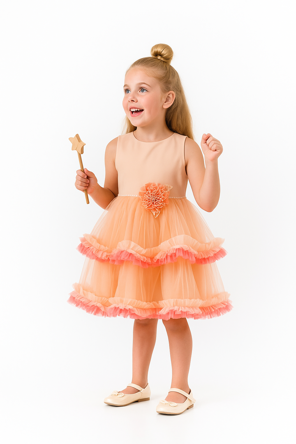 Abito Bambina Pesca Balze e Volume