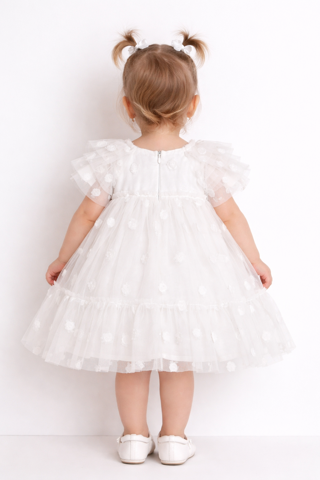 Abito Neonata Tulle Roselline Bianco