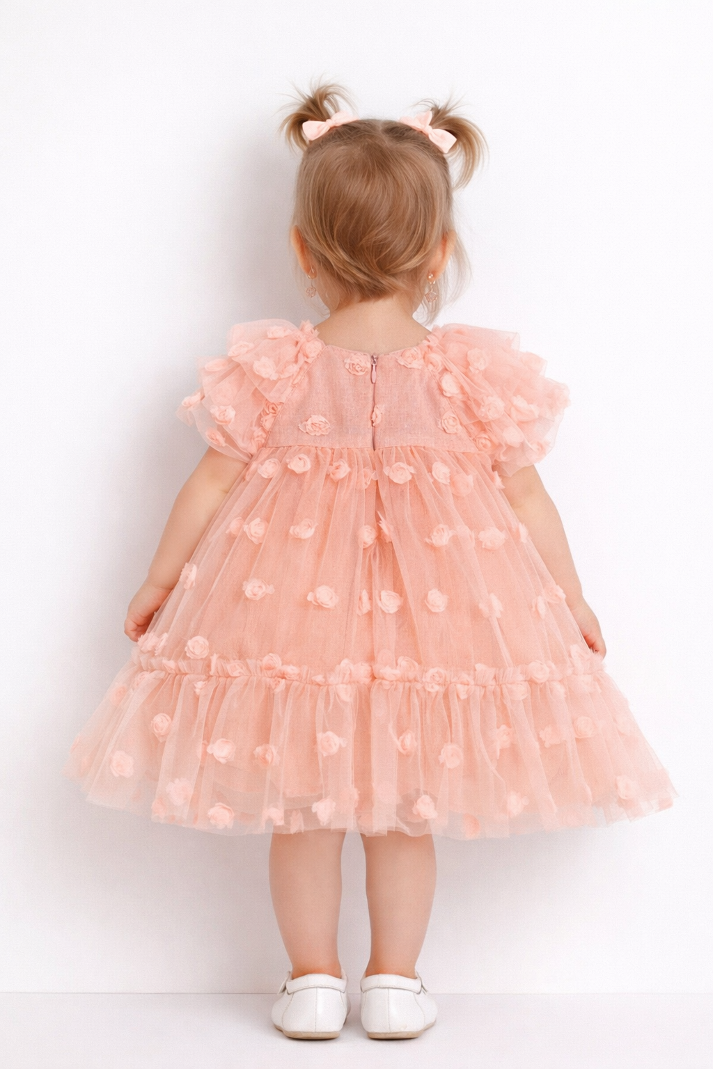 Abito Neonata Tulle Roselline Pesca