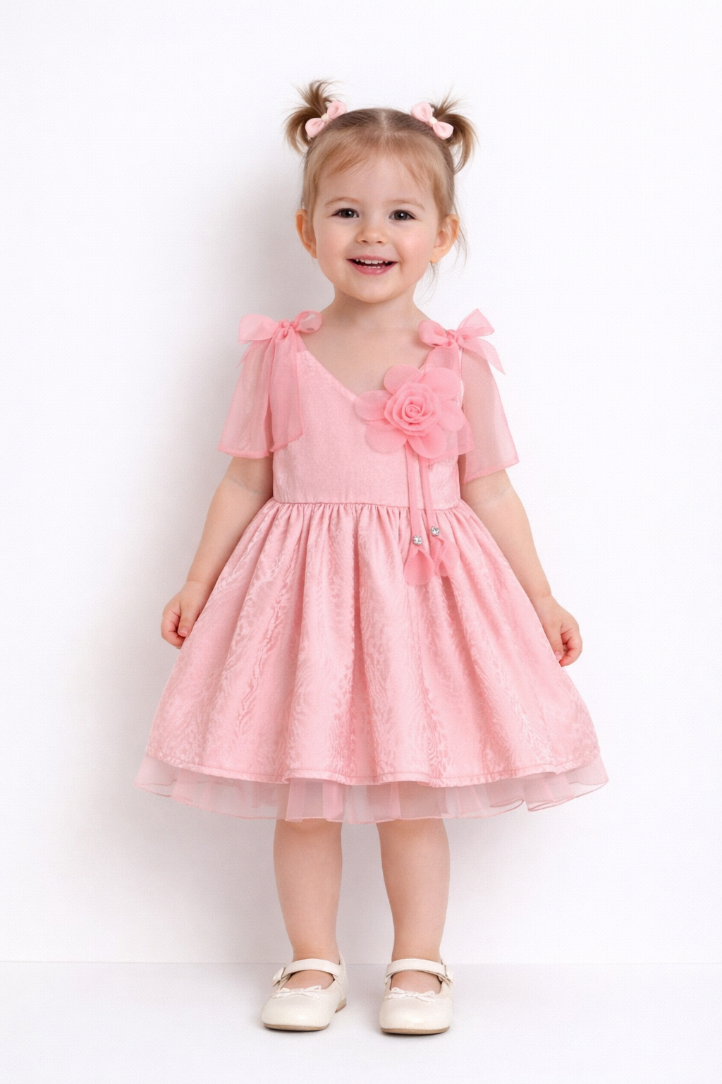 Abito Bambina Tulle e Fiocchi Rosa