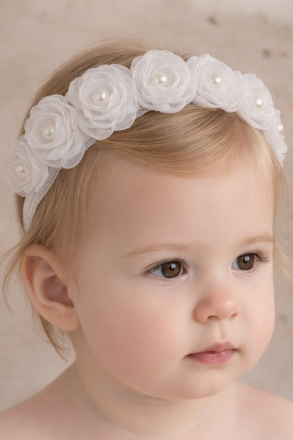 Fascia Neonata Corona Fiori Bianco