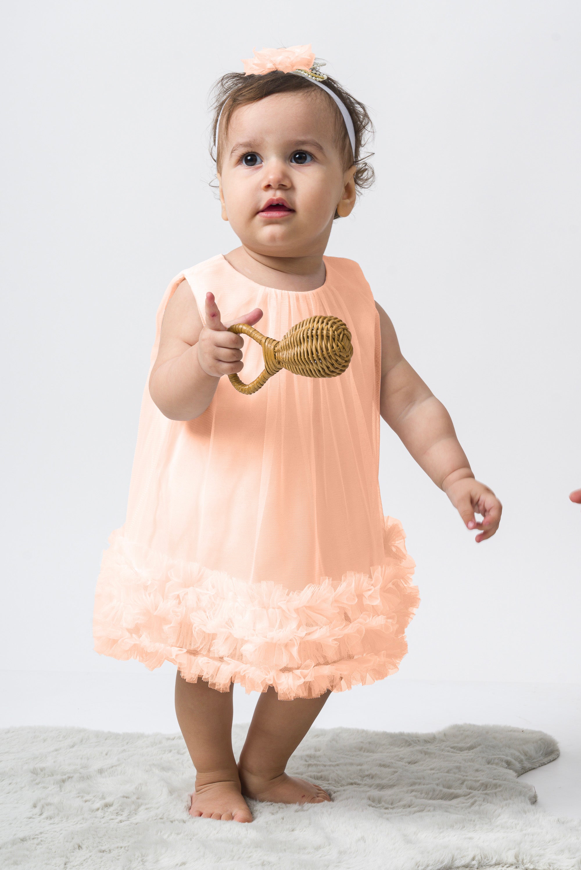 Abito Neonata Pesca Tulle e Rouche