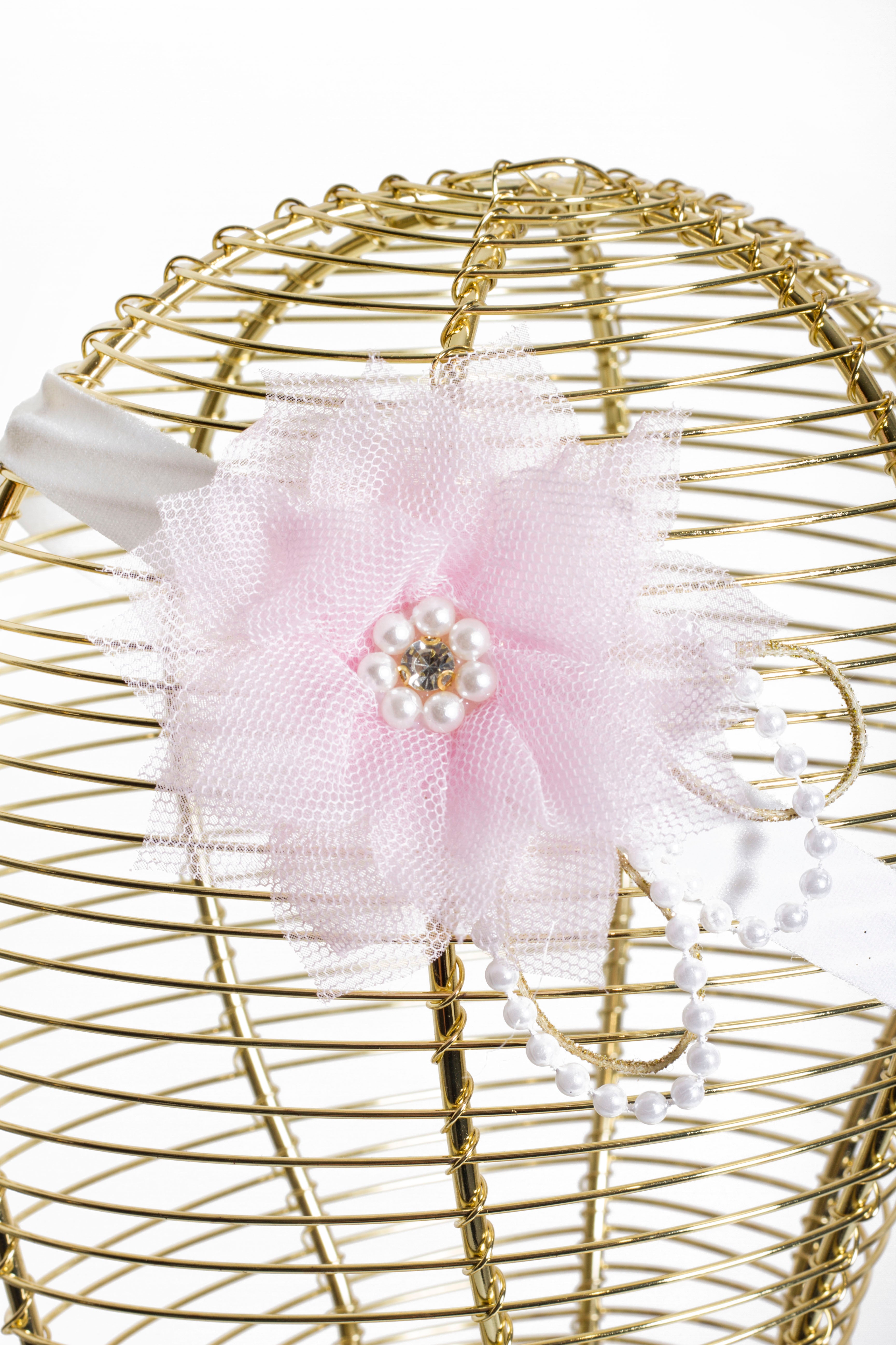 Fascia Neonata Fiore e Strass Pink