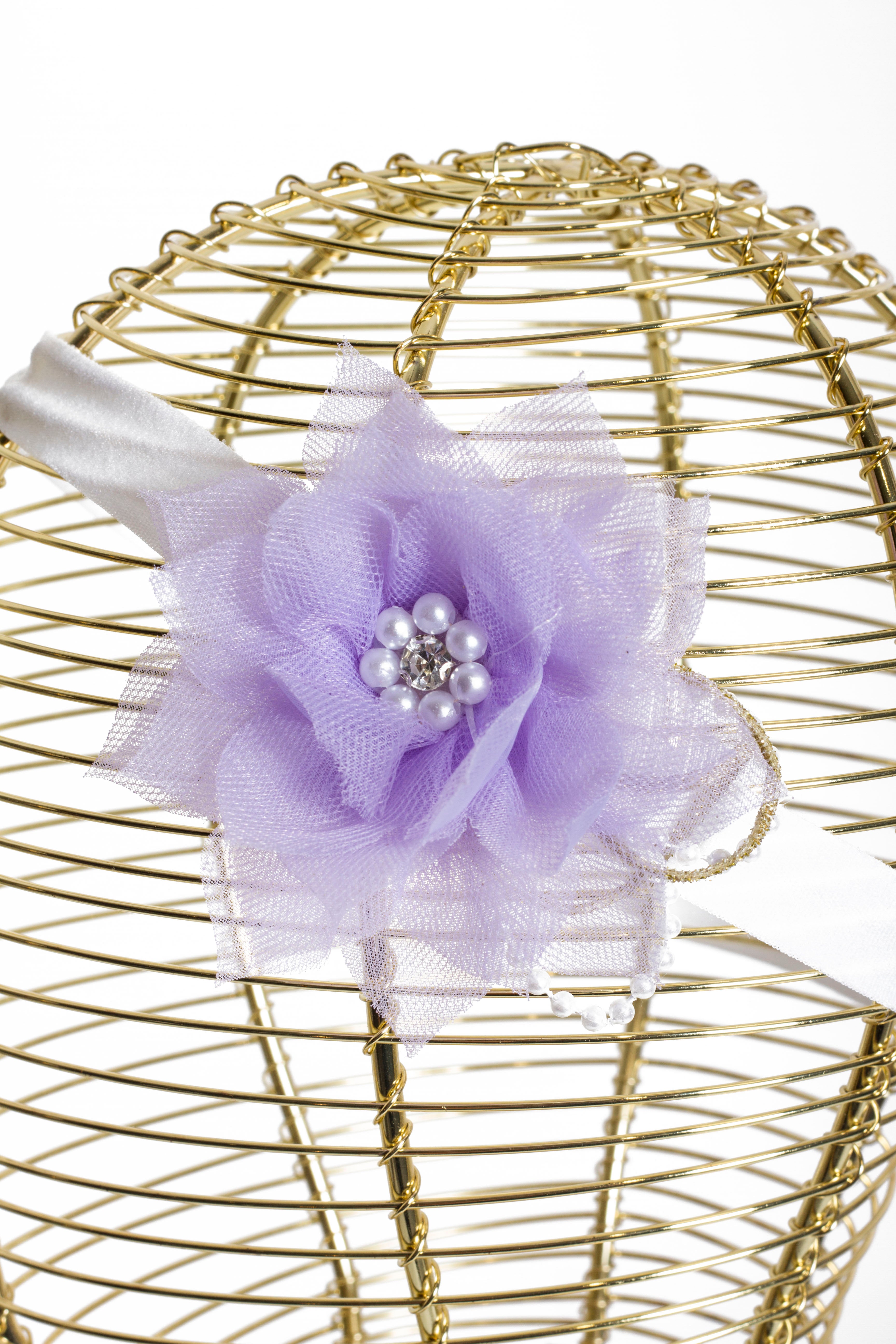 Fascia Neonata Fiore e Strass Violet