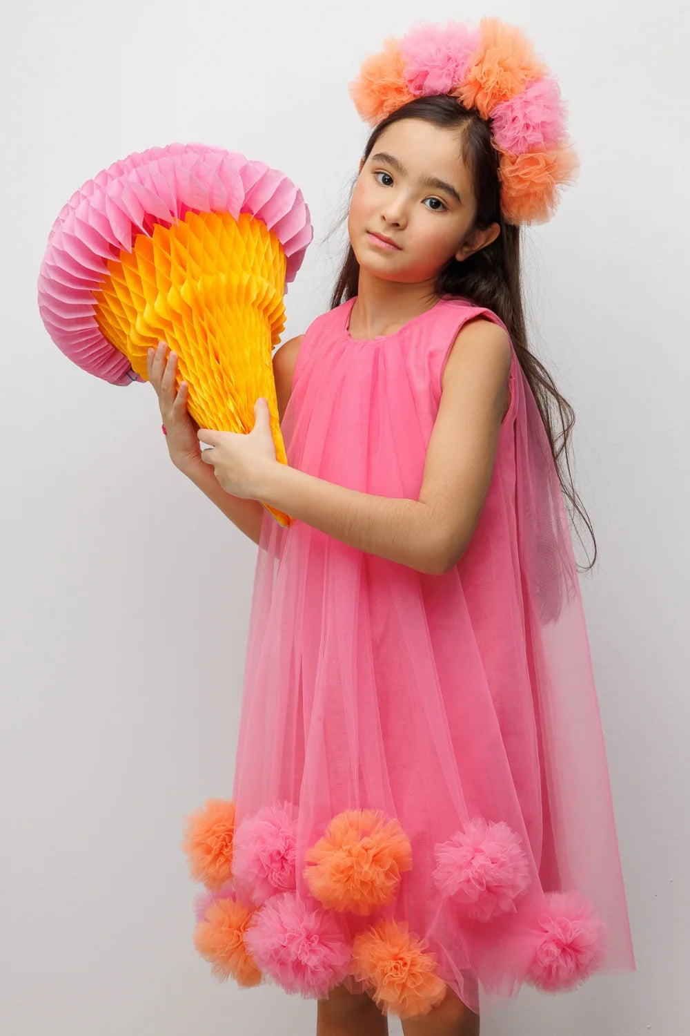 Abito Bambina Giromanica Pom Pom Fucsia