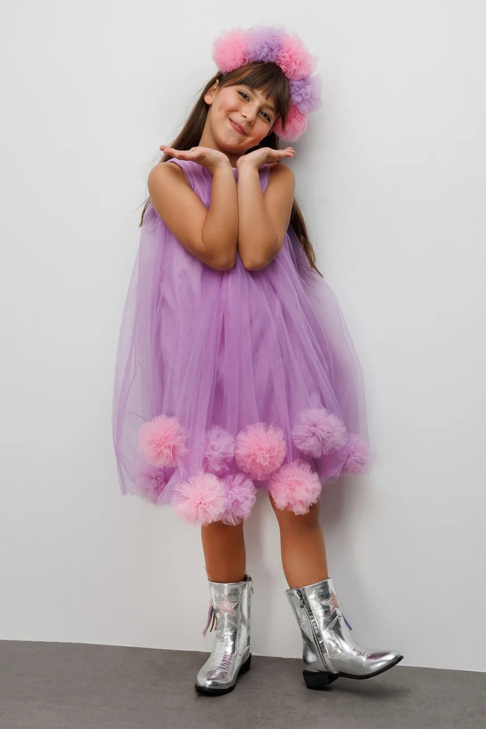 Abito Bambina Giromanica Pom Pom Glicine