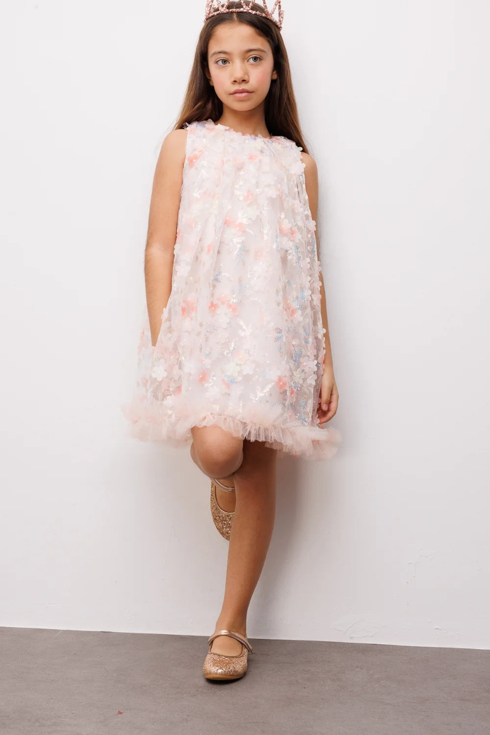 Abito Bambina Flower Pesca