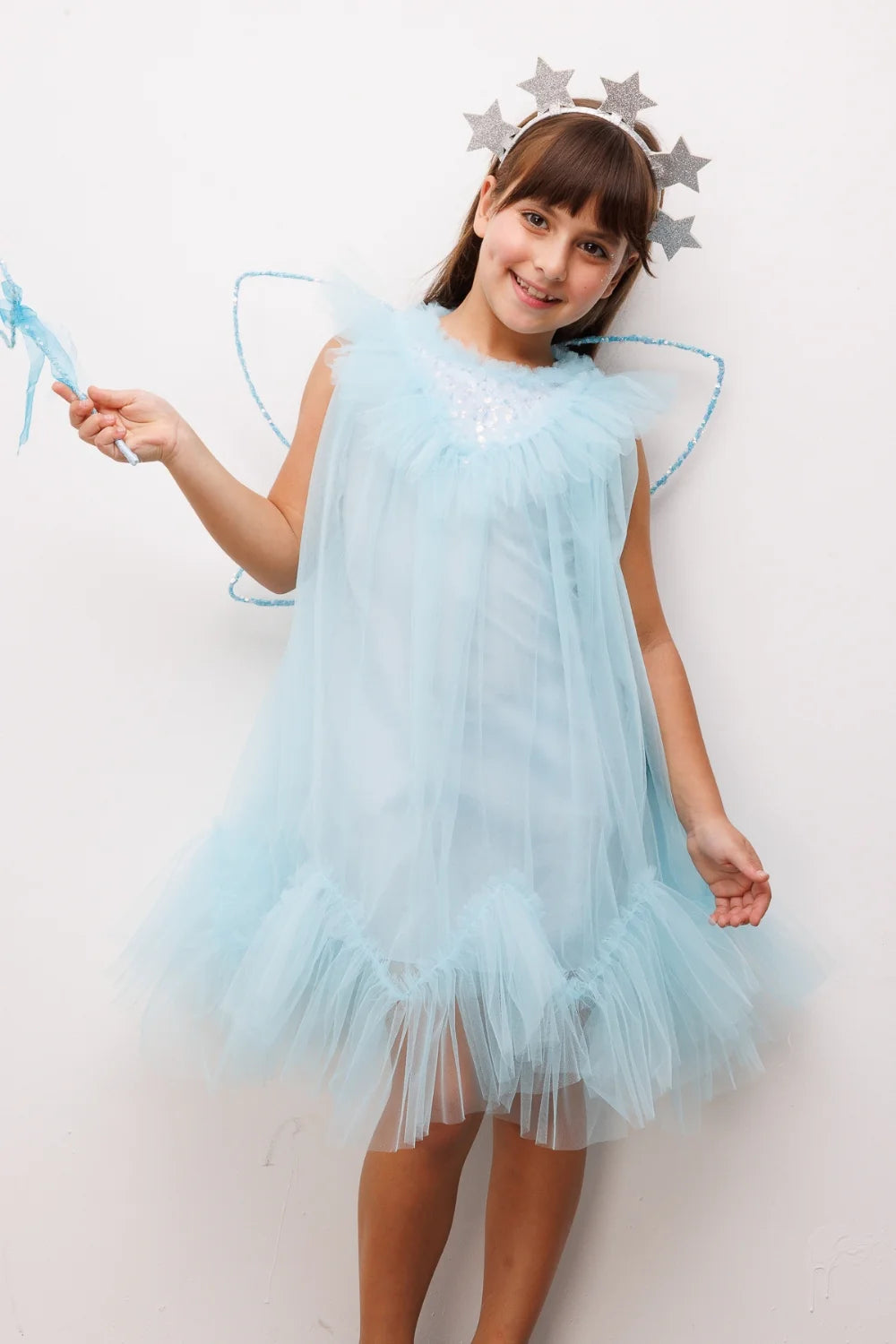 Abito Bambina Tulle Celeste Polvere