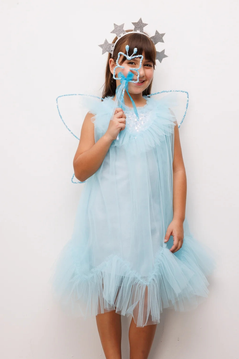 Abito Bambina Tulle Celeste Polvere