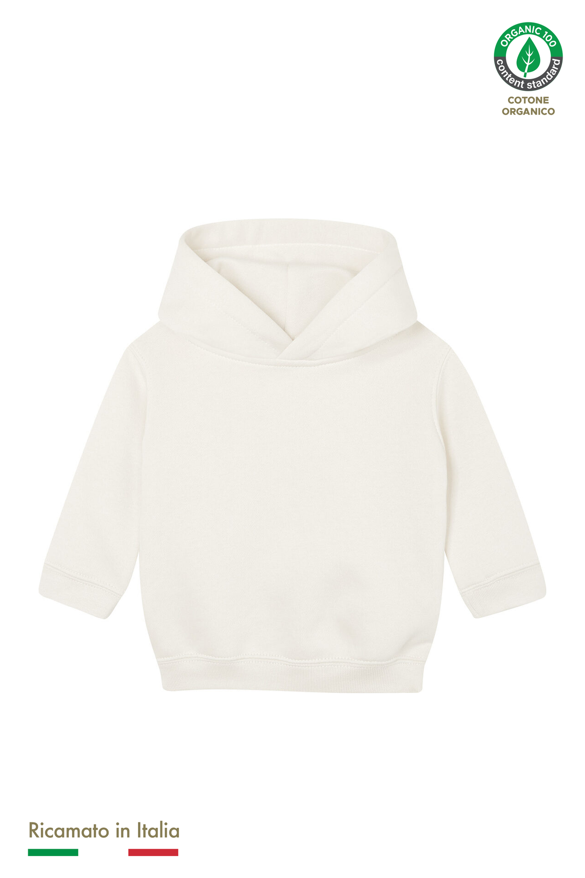 Felpa con cappuccio neonato personalizzata con ricamo, colore panna, fronte